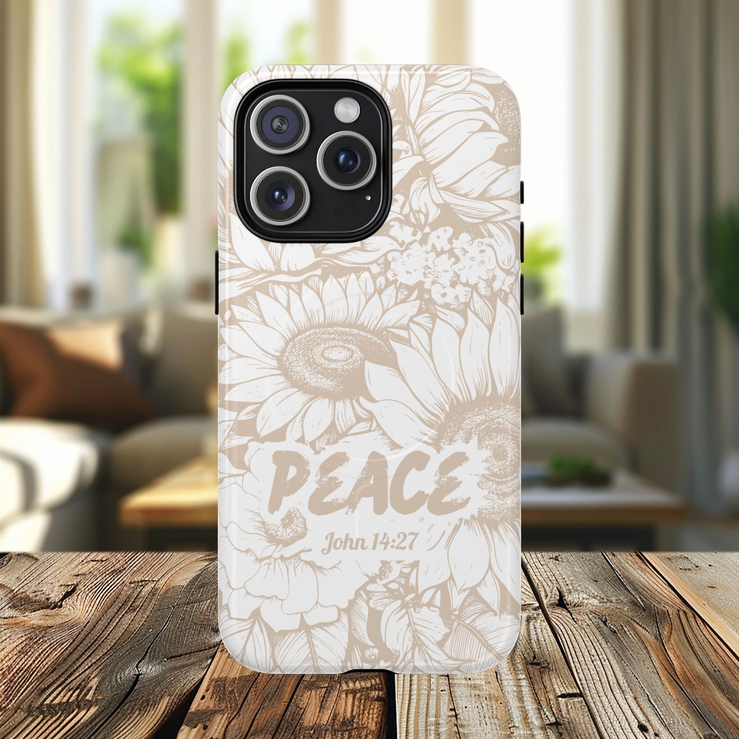 Peace I Leave with You John 14:27, Inspirational Gift, Tough iPhone Magnetic Case Scripture, Sunflower Bible Verse, MagSafe® iPhone® Tough Case, iPhone 14, iPhone 15, iPhone 16, Pro, Pro Max, Plus.