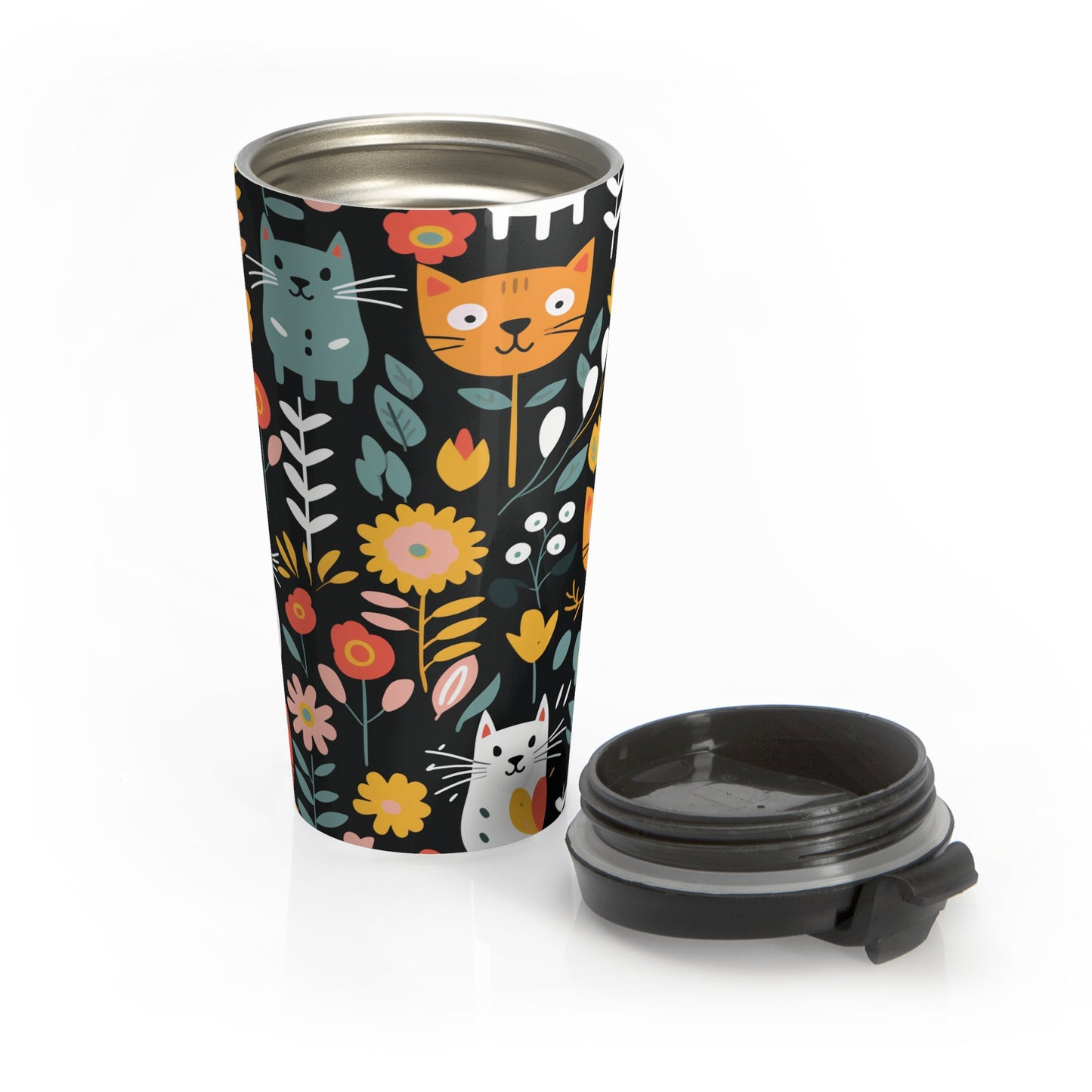 Whimsical Feline Garden Stainless Steel Travel Mug