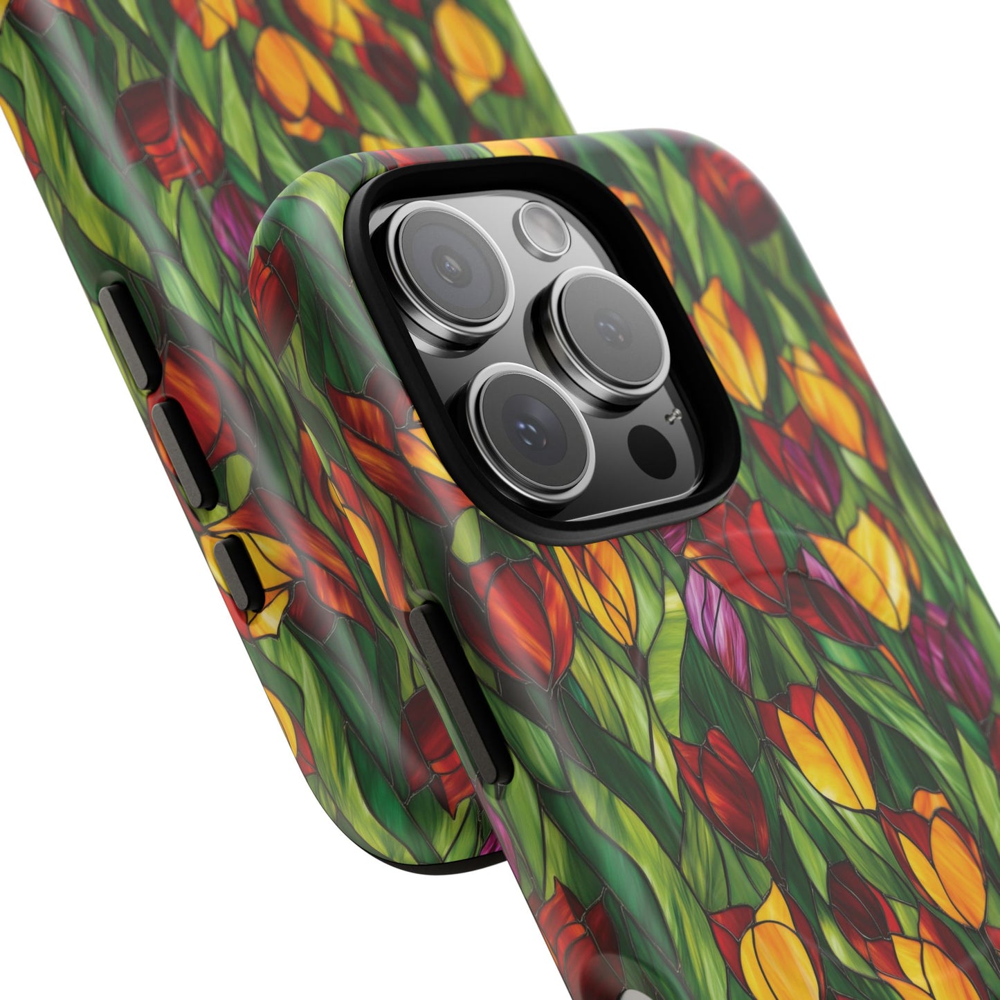 Floral Luminous Whirl Tough Magnetic iPhone Case, Stylish Protection for Everyday Life, Gift for Flower Lovers, Unique iPhone Accessory, Stained Glass iPhone Protection.