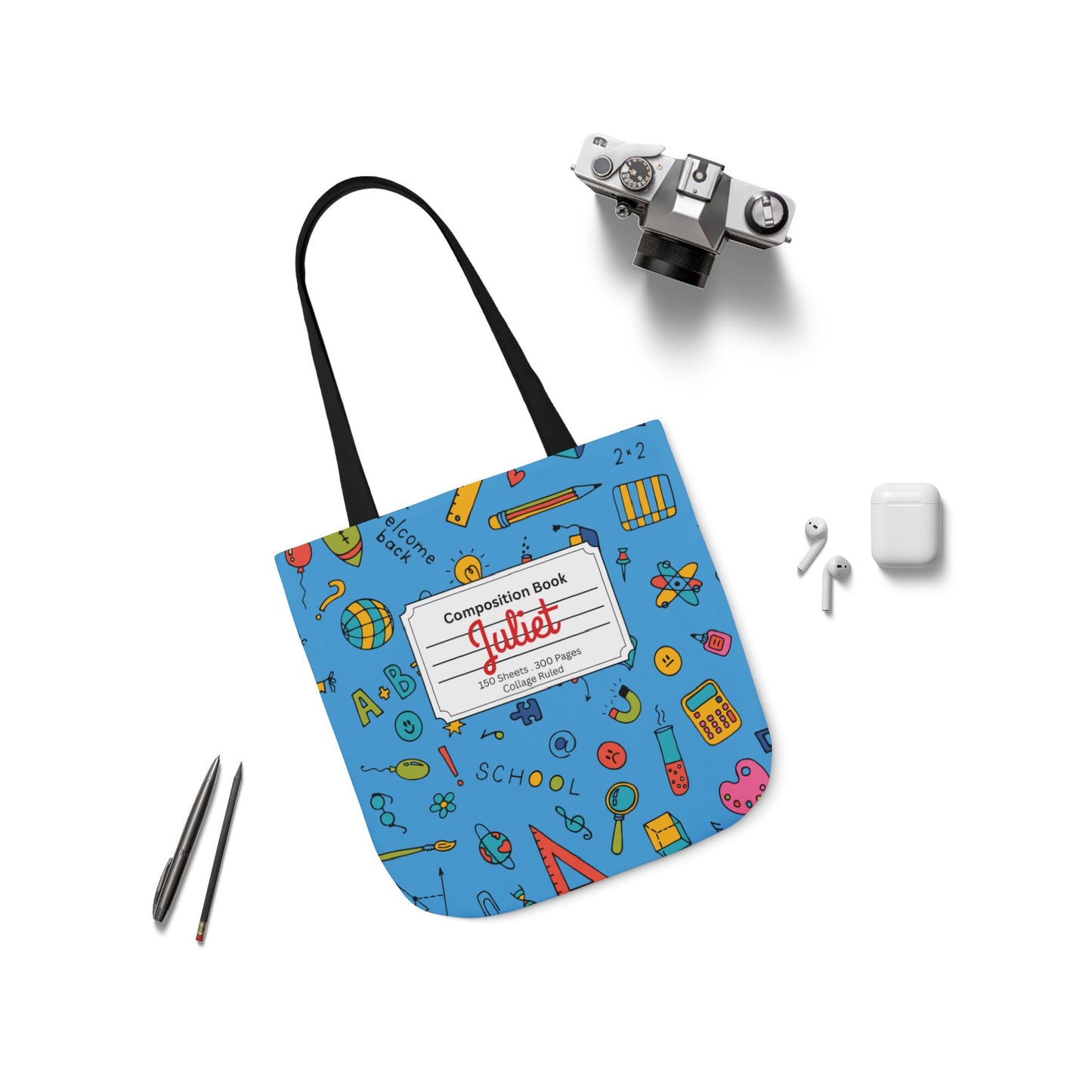 Personalized Classroom Couture Composition Book Inspired Canvas Tote Bag with Colorful Straps, Cute School Bag, Eco-Friendly Tote, Back to School Shopping Bag, Teacher Gift Idea