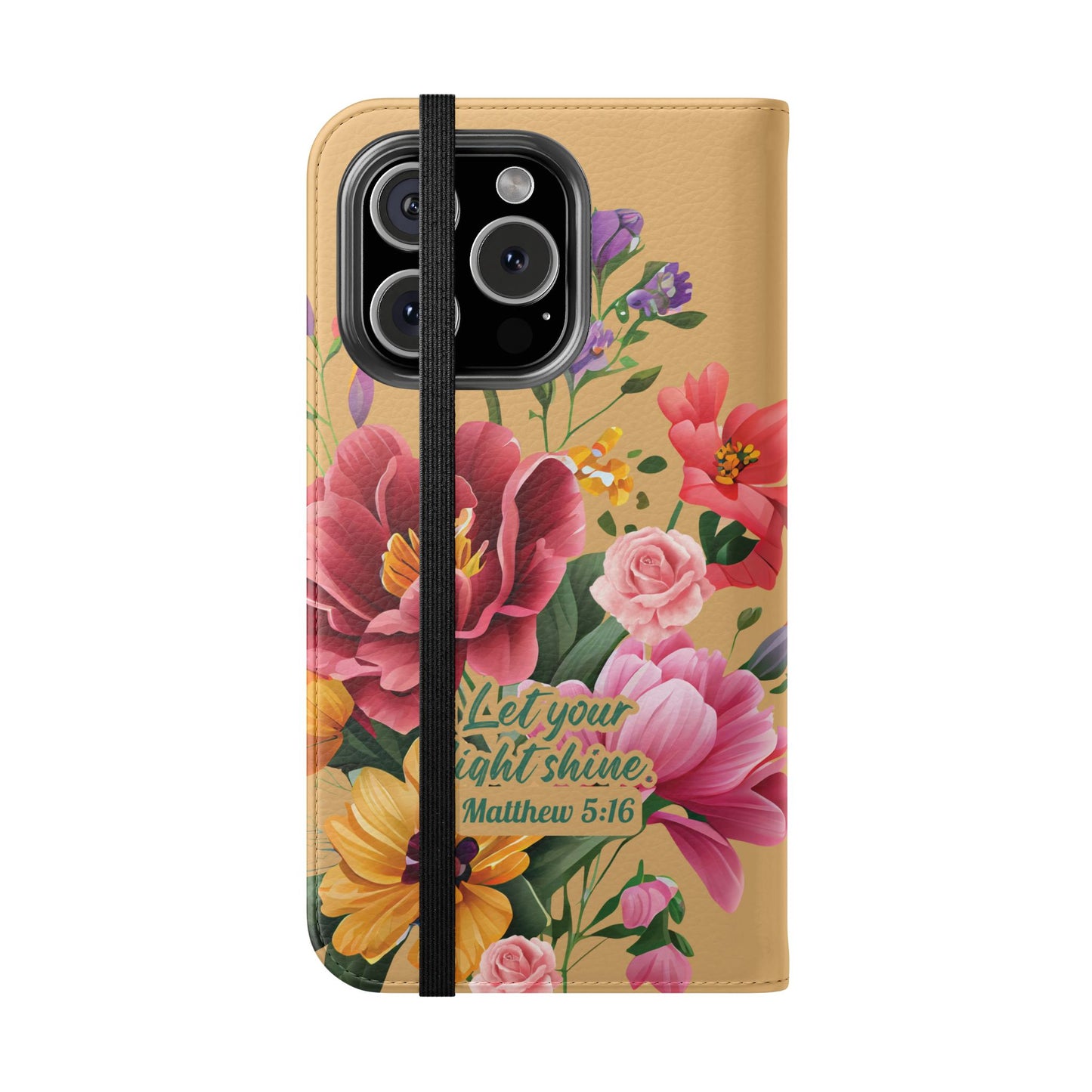 Floral Scripture Flip Case — "Let Your Light Shine" Wallet Phone Cover (Matthew 5:16)