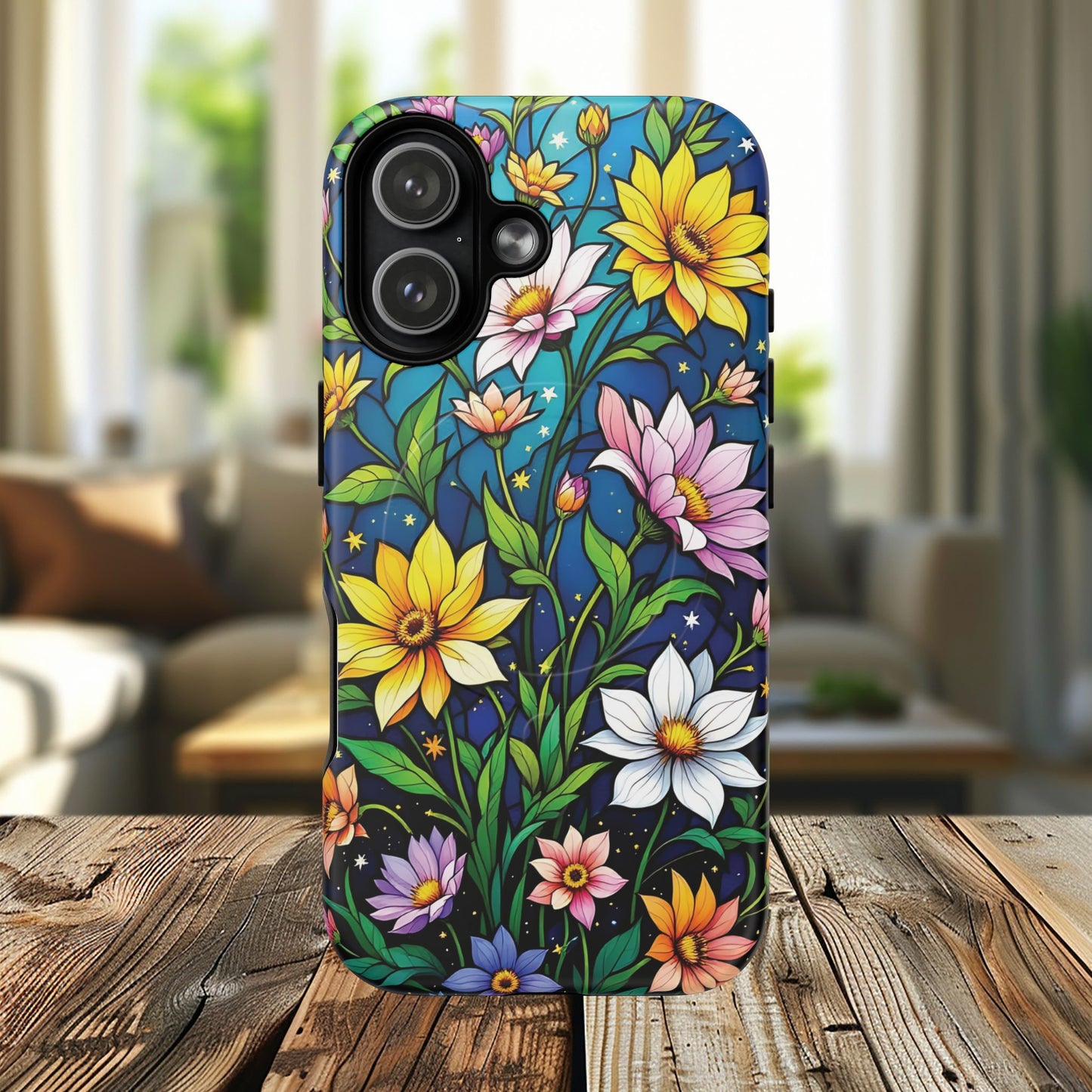 Flower Garden Stained Glass Phone Case, Tough Magnetic Cases, Floral Phone Cover, Durable Phone Accessories, Spring Gift, Birthday Present