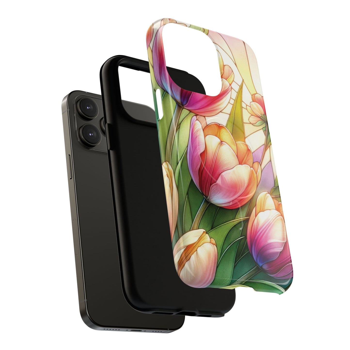 Tulip Glow Tough iPhone Magnetic Case, Floral Design, Spring Gift, Durable Protection, Smartphone Accessories, MagSafe Accessories, Stained Glass Tulip Gift