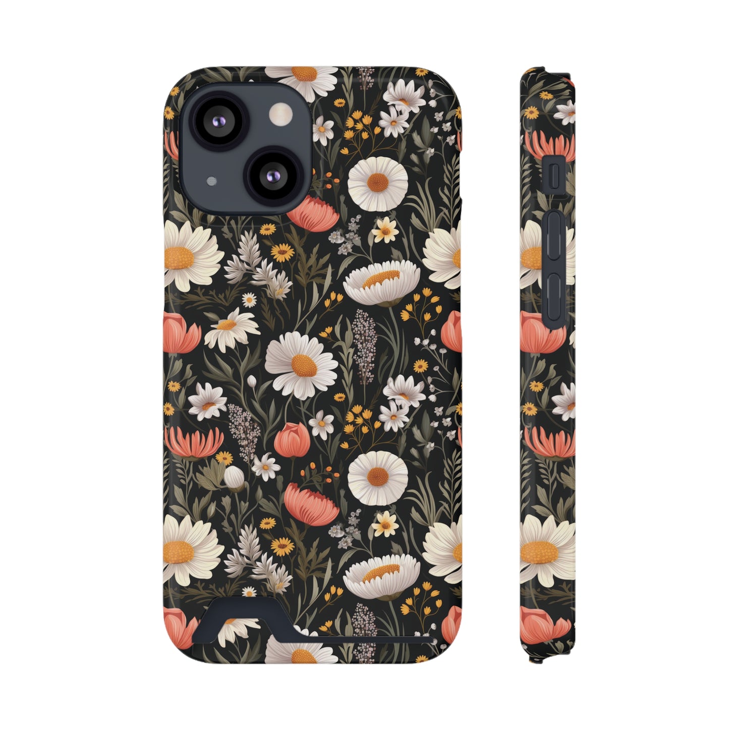 Blossom Elegance: Noir Garden iPhone and Samsung Case With Card Holder