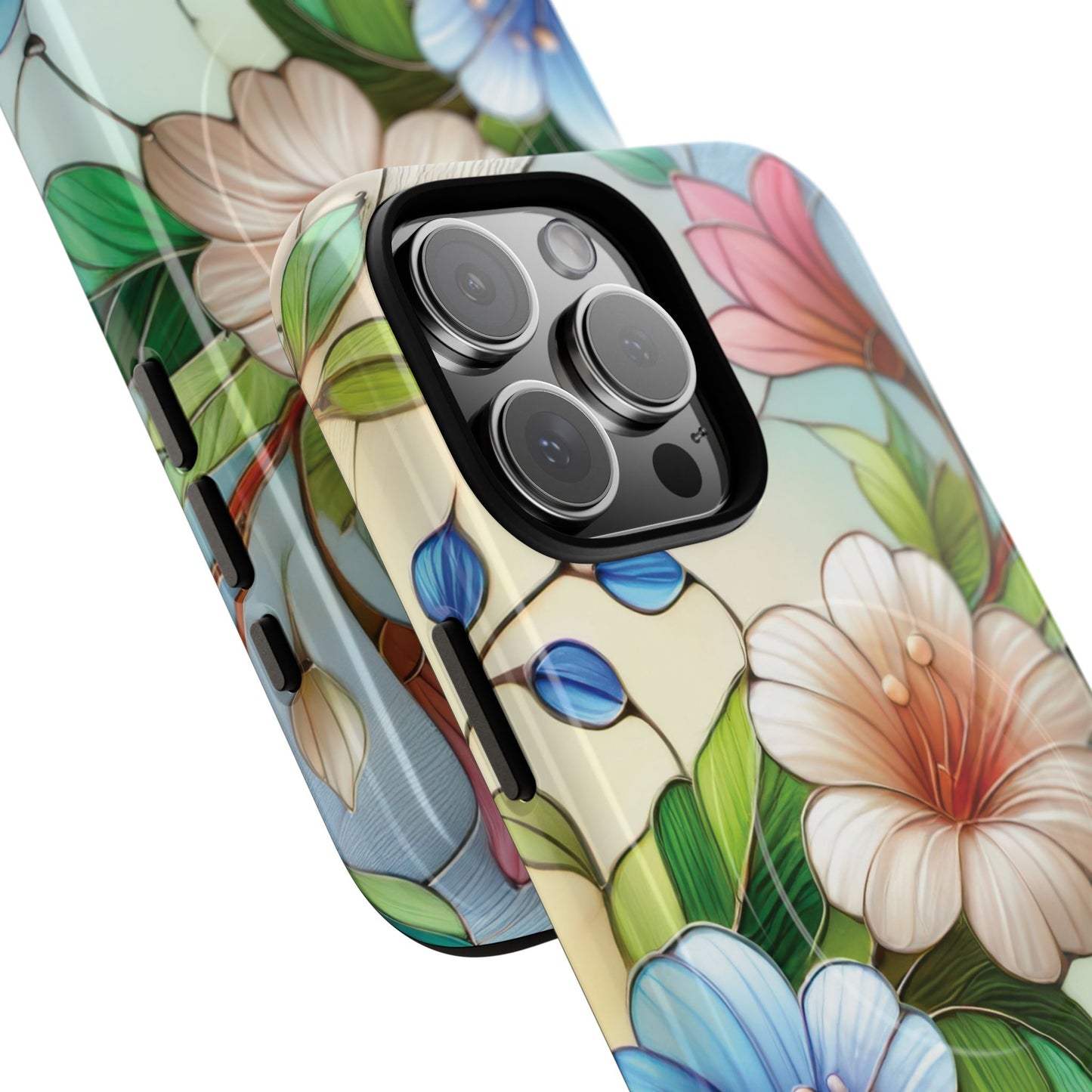 Rose Petal Mosaic Tough iPhone Magnetic Case, Durable Protection, Stylish iPhone Design, Gift for Her, Nature Lover, Unique Stained Glass  Accessory