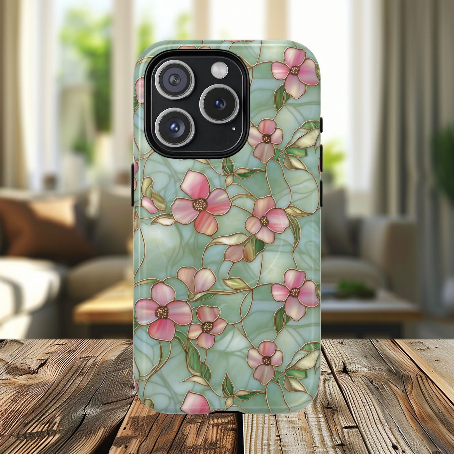 Aqua Bloom Serenity Tough iPhone Magnetic Cases, Cute Flower Design, Stylish Protection, Gift for Her, Trendy Accessories, iPhone MagSafe Accessory.