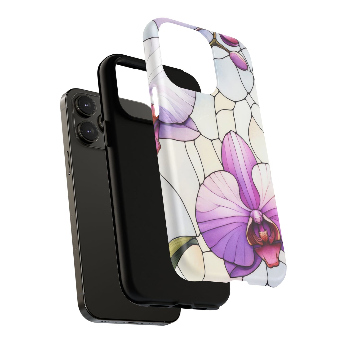 Orchid Grace Tough iPhone Magnetic Case, Protective iPhone Cover, Trendy Stained Glass Design, Floral Gift, Unique iPhone Accessory, Durable iPhone Case