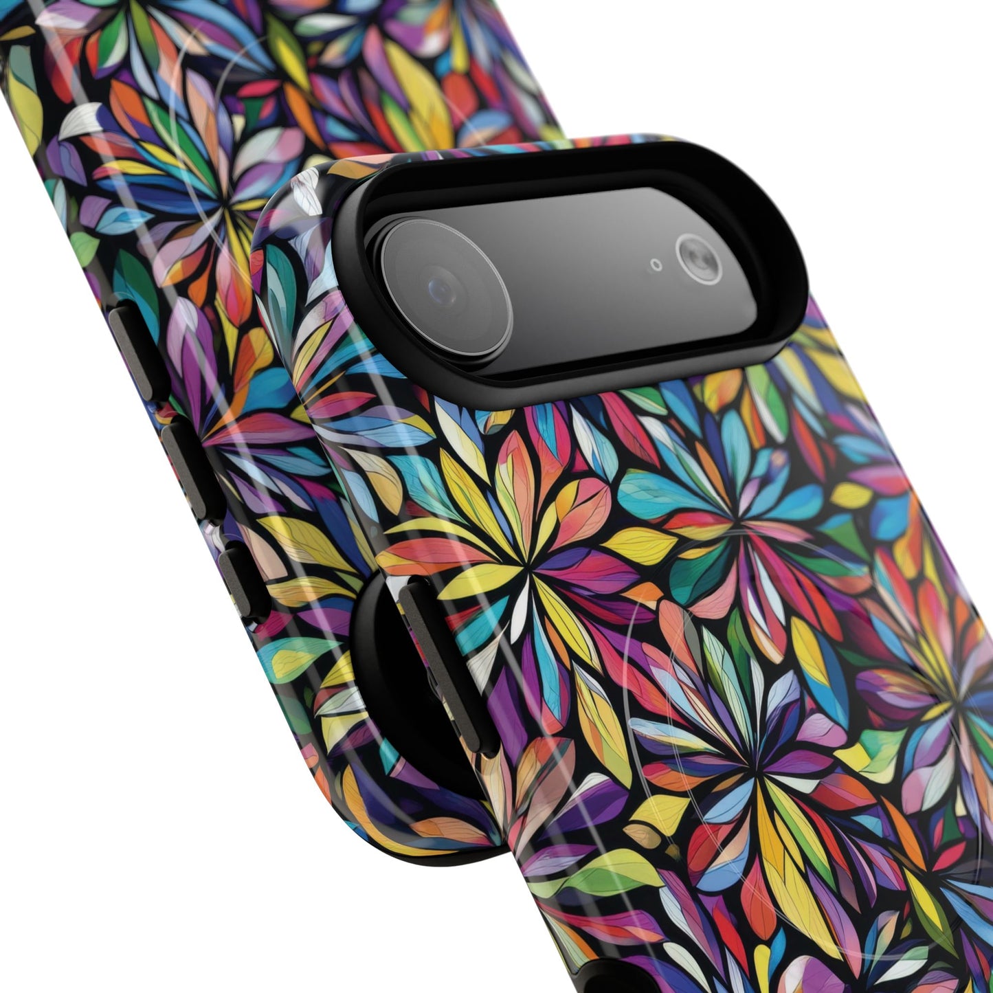 Prism Petal Burst Tough Magnetic iPhone Case, Colorful iPhone Case, Unique Gift for Flower Lovers, Stylish stained Glass Accessory