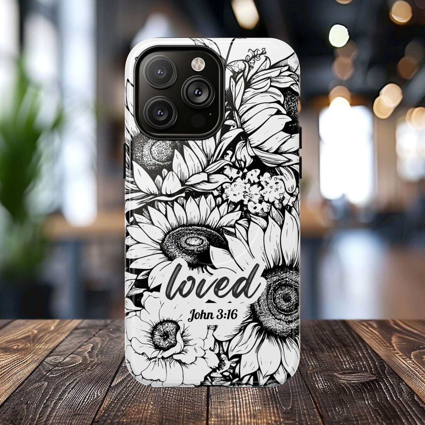 Loved John 3:16, Inspirational Gift, Tough iPhone Magnetic Case Scripture, Sunflower Bible Verse, MagSafe® iPhone® Tough Case, iPhone 14, iPhone 15, iPhone 16, Pro, Pro Max, Plus
