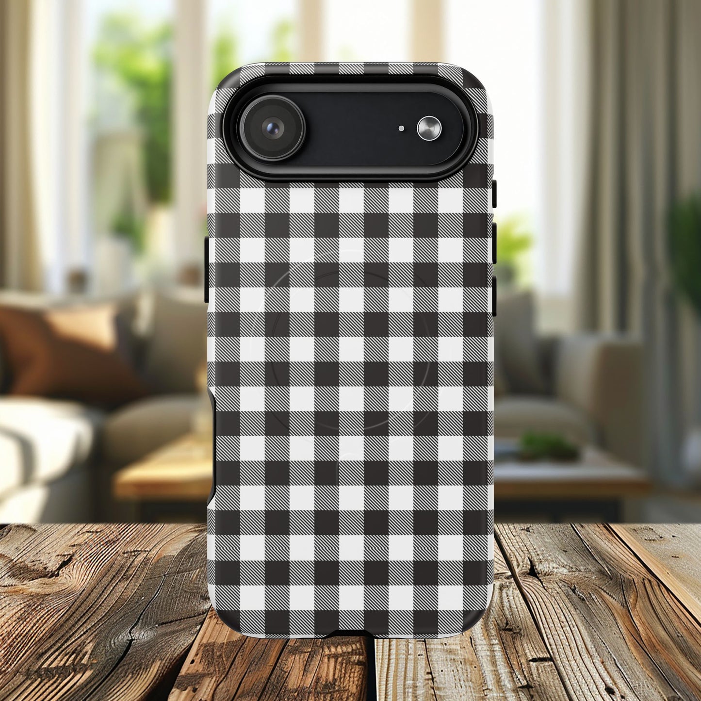 Black and White Gingham Phone Case, Tough Magnetic Cases, Stylish Phone Cover, Gift for Her, Trendy Phone Accessory, Checkered Print