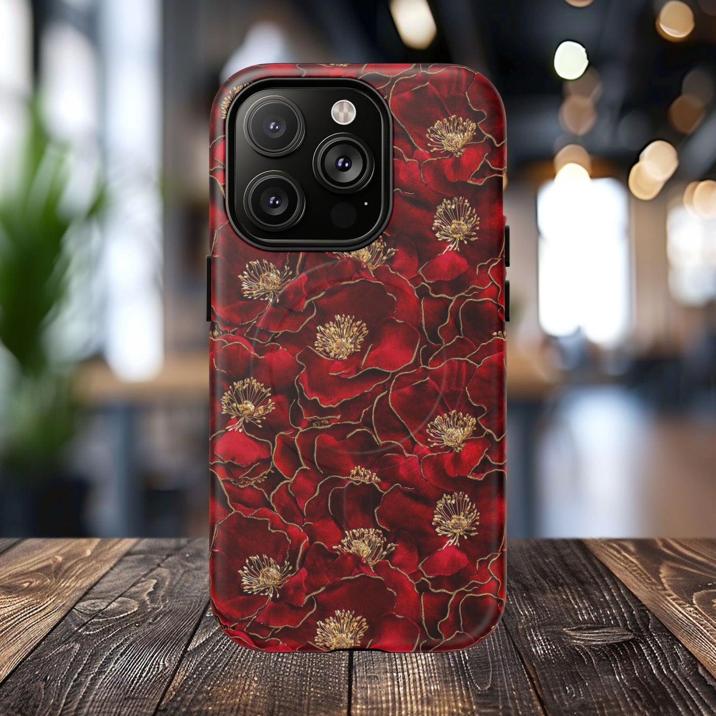 Midnight Poppy Luxe Tough iPhone Magnetic Case, Unique Flower iPhone Cover, Durable Floral Design, Gift for Her, Gift for Mother's.