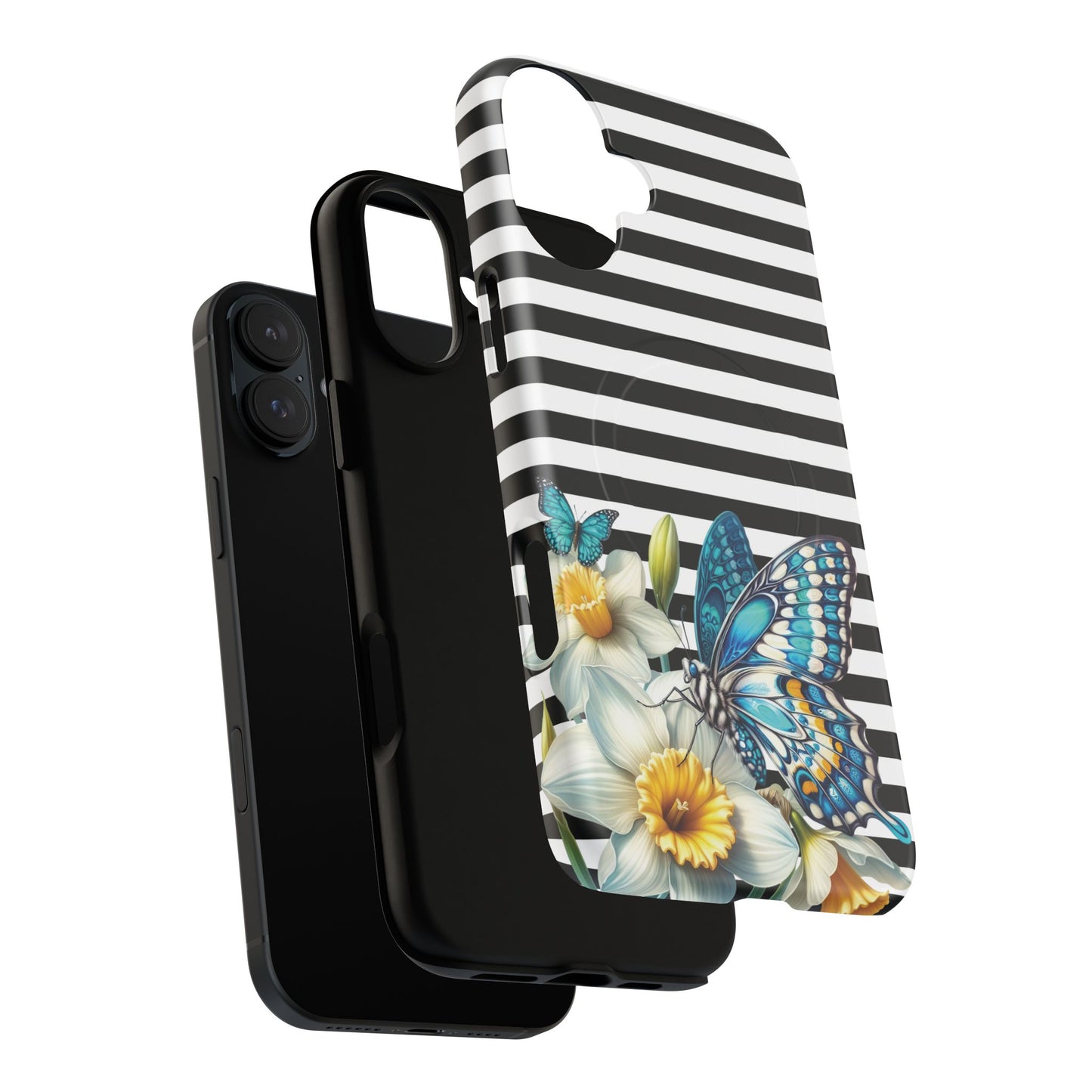 Daffodil Flutter Tough iPhone Magnetic Case, Floral iPhone Accessories, Stylish iPhone Cover, Black Striped Design, Gift for Her, Trendy iPhone