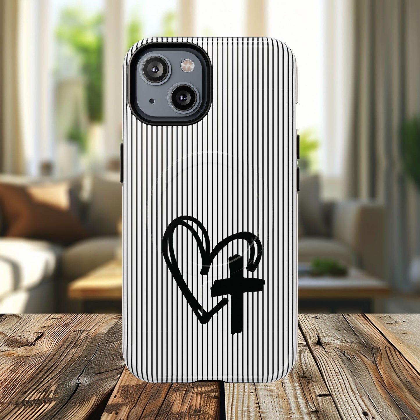 Tough Magnetic Phone Case with Heart & Cross Design, Durable Phone Cover, Unique Gift for Her, Stylish Accessory, Everyday Use