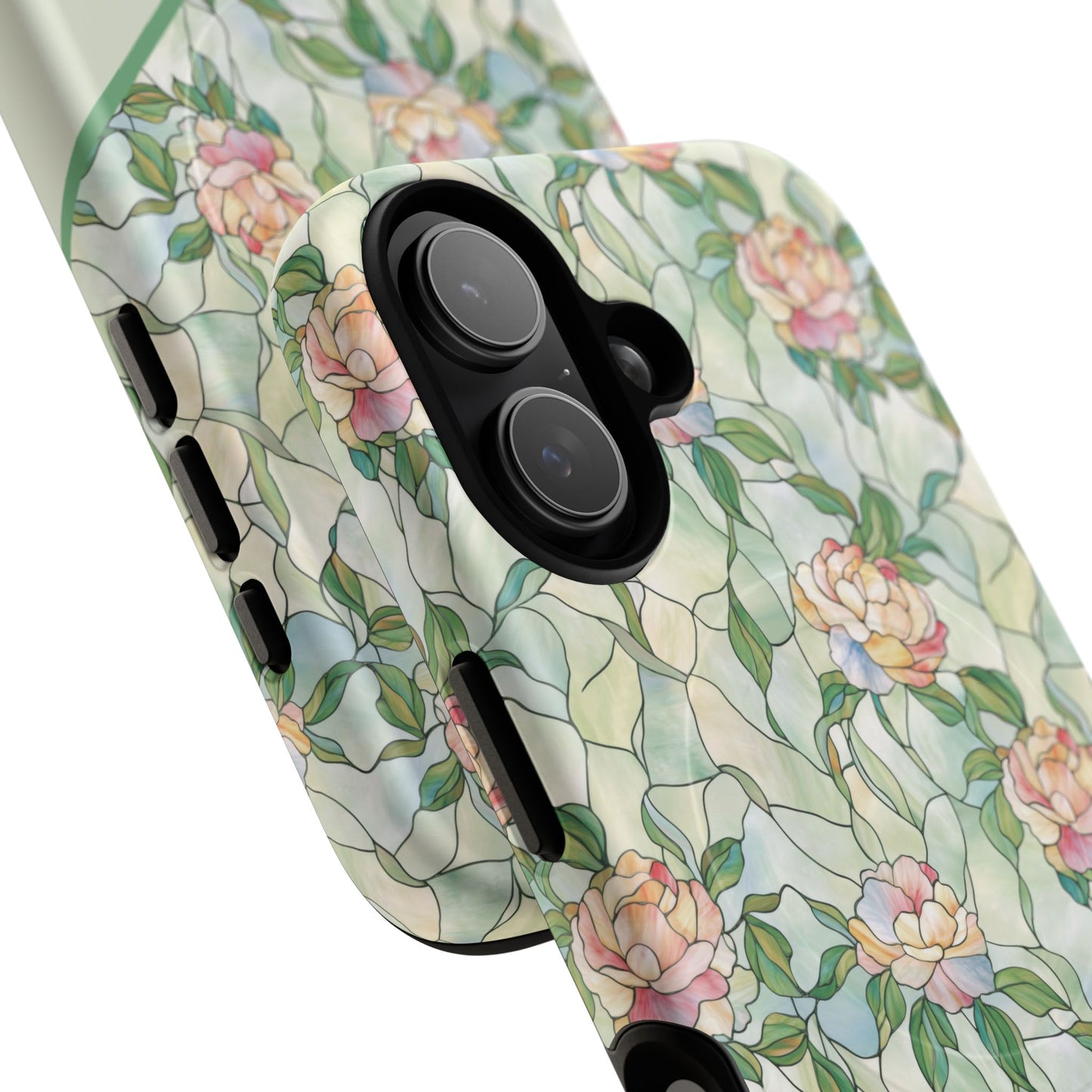 Personalized Petal Whispers Stained Glass Tough Magnetic iPhone Case, Durable Rose Pattern, Cute Gift for Her, iPhone Accessory, Mother's Day, Birthday Gift