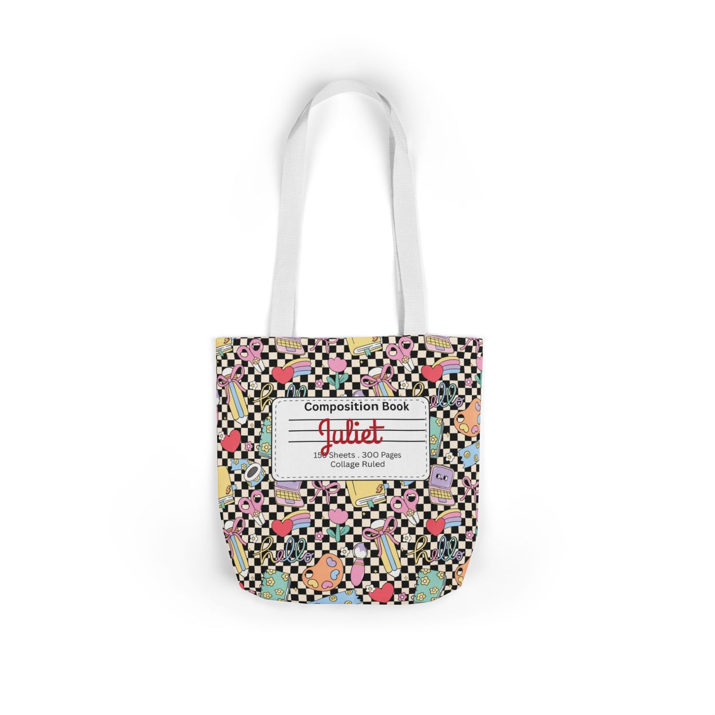 Personalized Black Doodle Daydream Composition Book Inspired Canvas Tote Bag with Colorful Straps, Cute School Bag, Eco-Friendly Tote, Back to School Shopping Bag, Teacher Gift Idea