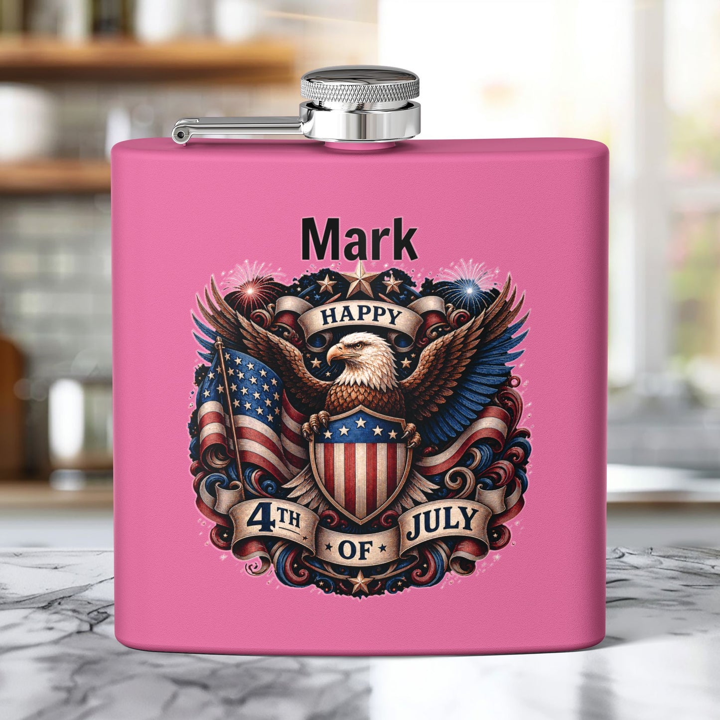 Personalized 4th of July Stainless Steel Flask – Patriotic Eagle Hip Flask (6 oz)