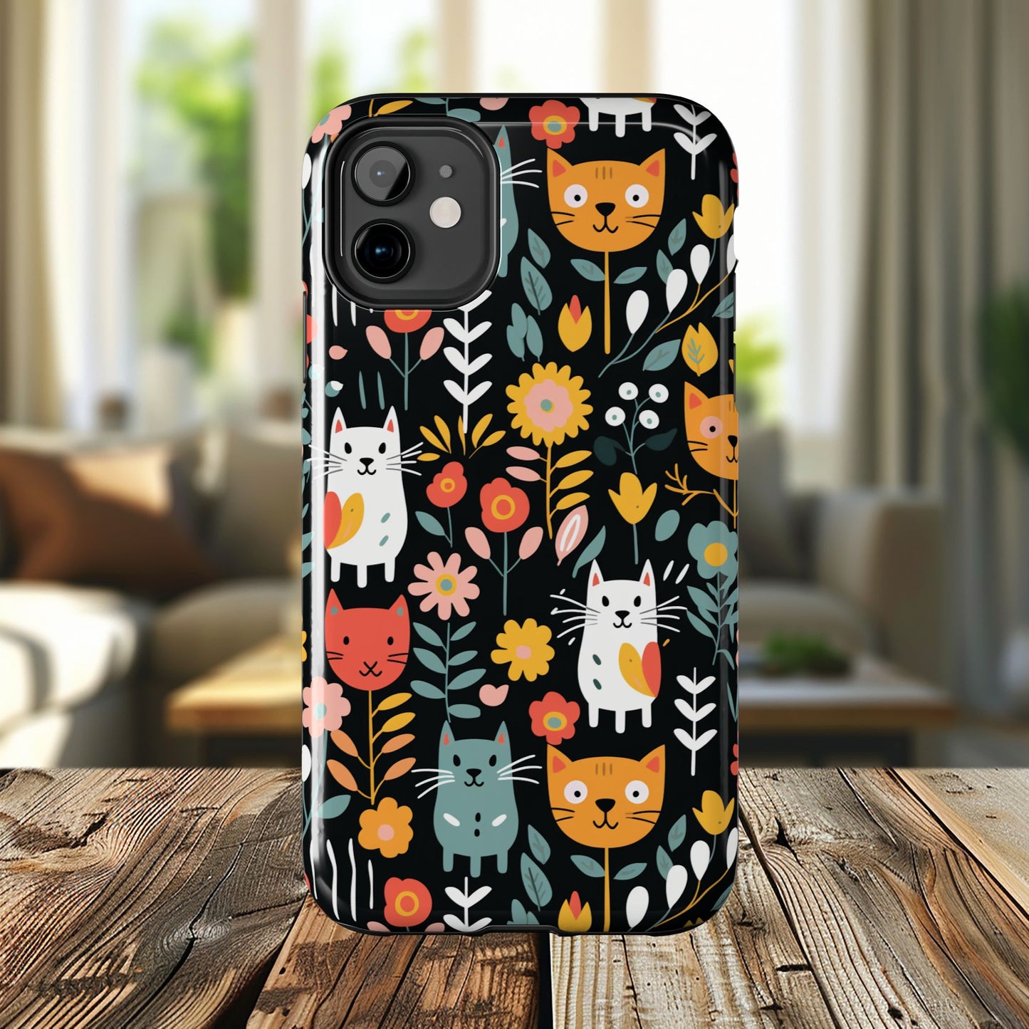 Whimsical Feline Garden iPhone and Samsung Tough Phone Cases,