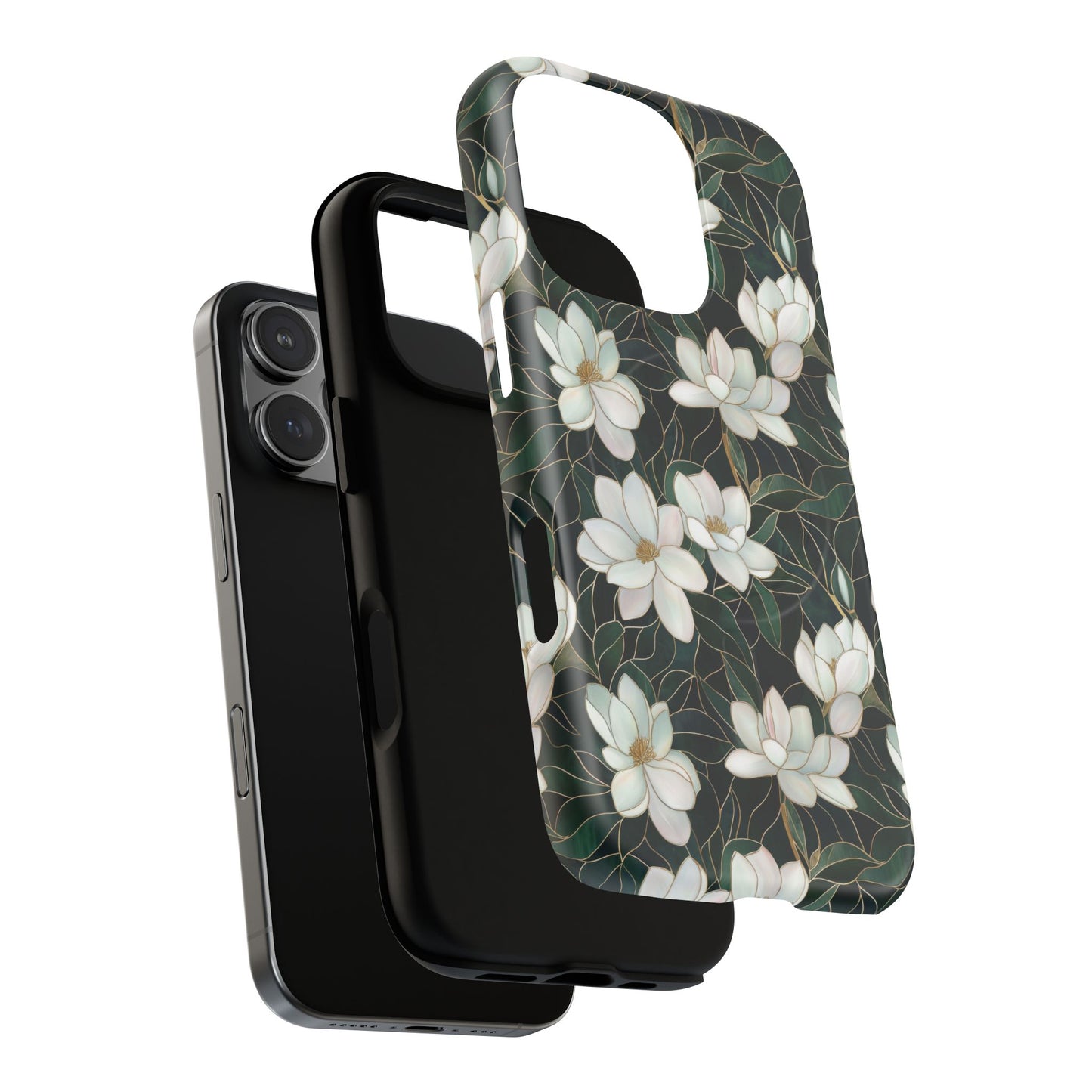 Midnight Magnolia Tough iPhone Magnetic Case, Stylish Stained Glass iPhone Protection, Nature Lover Gift, Spring Vibes