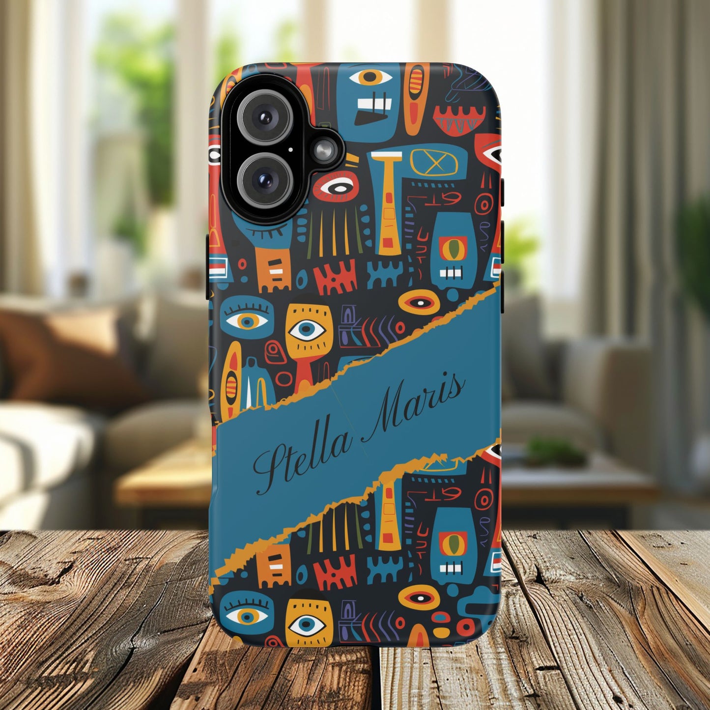 Personalized Colorful Abstract Faces Tough iPhone, Google and Samsung Case with Custom Name, Artistic Phone Cover, Phone Protector