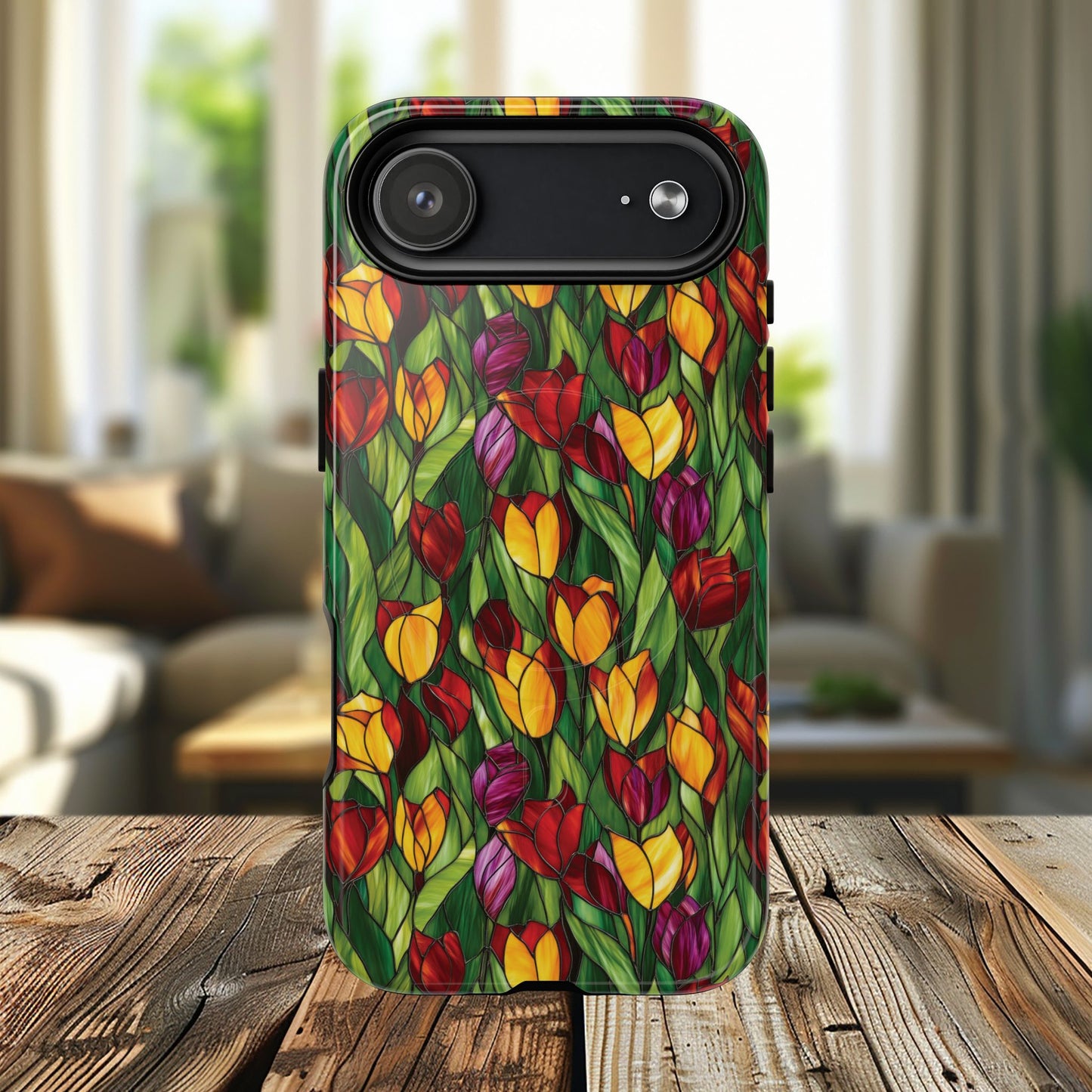 Floral Luminous Whirl Tough Magnetic iPhone Case, Stylish Protection for Everyday Life, Gift for Flower Lovers, Unique iPhone Accessory, Stained Glass iPhone Protection.