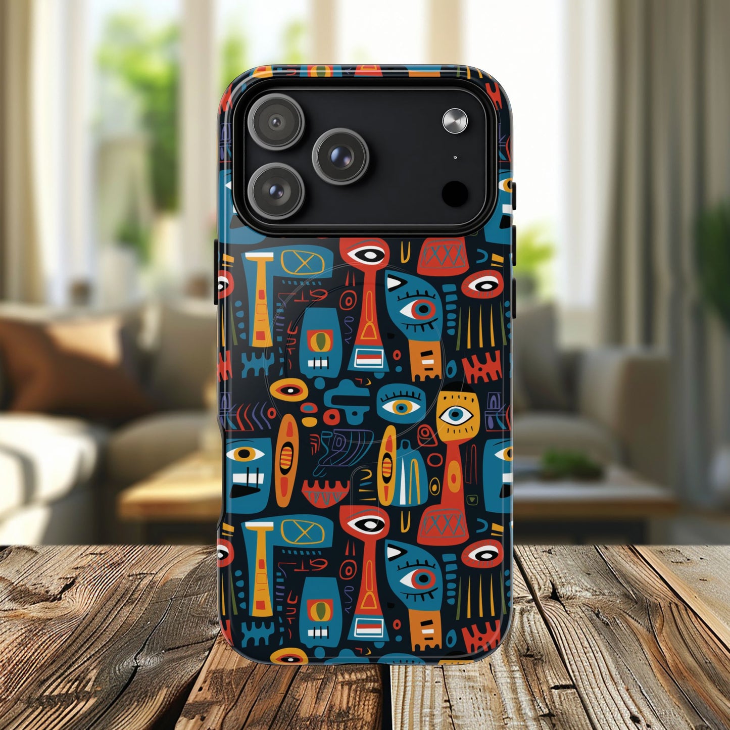 Urban Totem Vibe Tough iPhone Magnetic Case, Colorful Bohemian Art, Unique Gift for Him/Her, Holiday Accessory, iPhone Protection, MagSafe iPhone Case.
