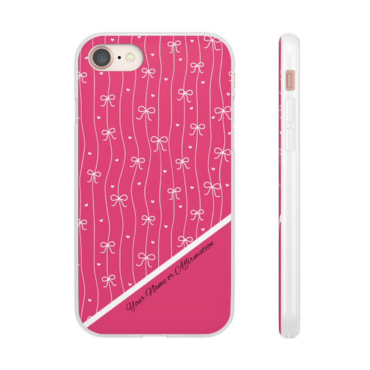 Personalized Pink Bow Coquette Slim Flexi iPhone and Samsung Cases — Custom Name or Affirmation