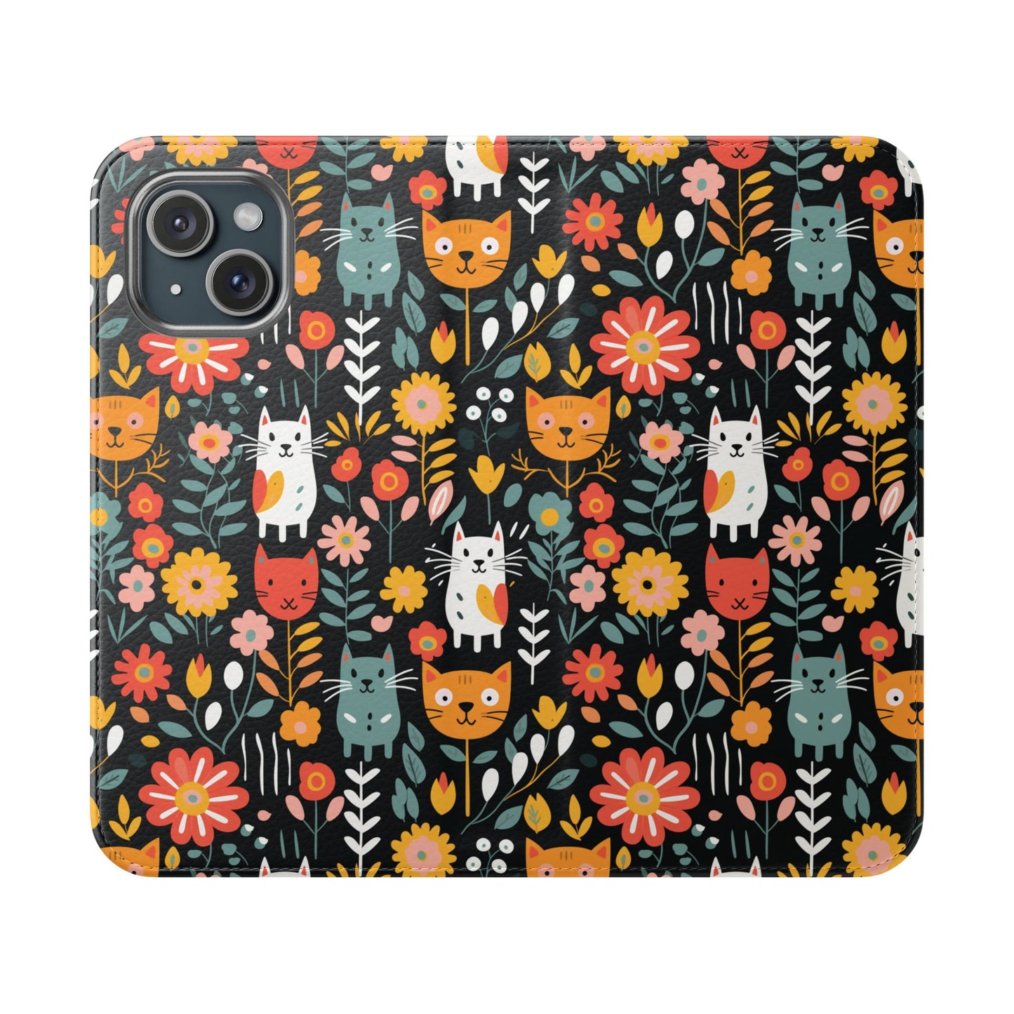 Whimsical Feline Garden iPhone and Samsung Flip Cases