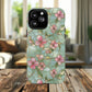 Aqua Bloom Serenity Tough iPhone Magnetic Cases, Cute Flower Design, Stylish Protection, Gift for Her, Trendy Accessories, iPhone MagSafe Accessory.