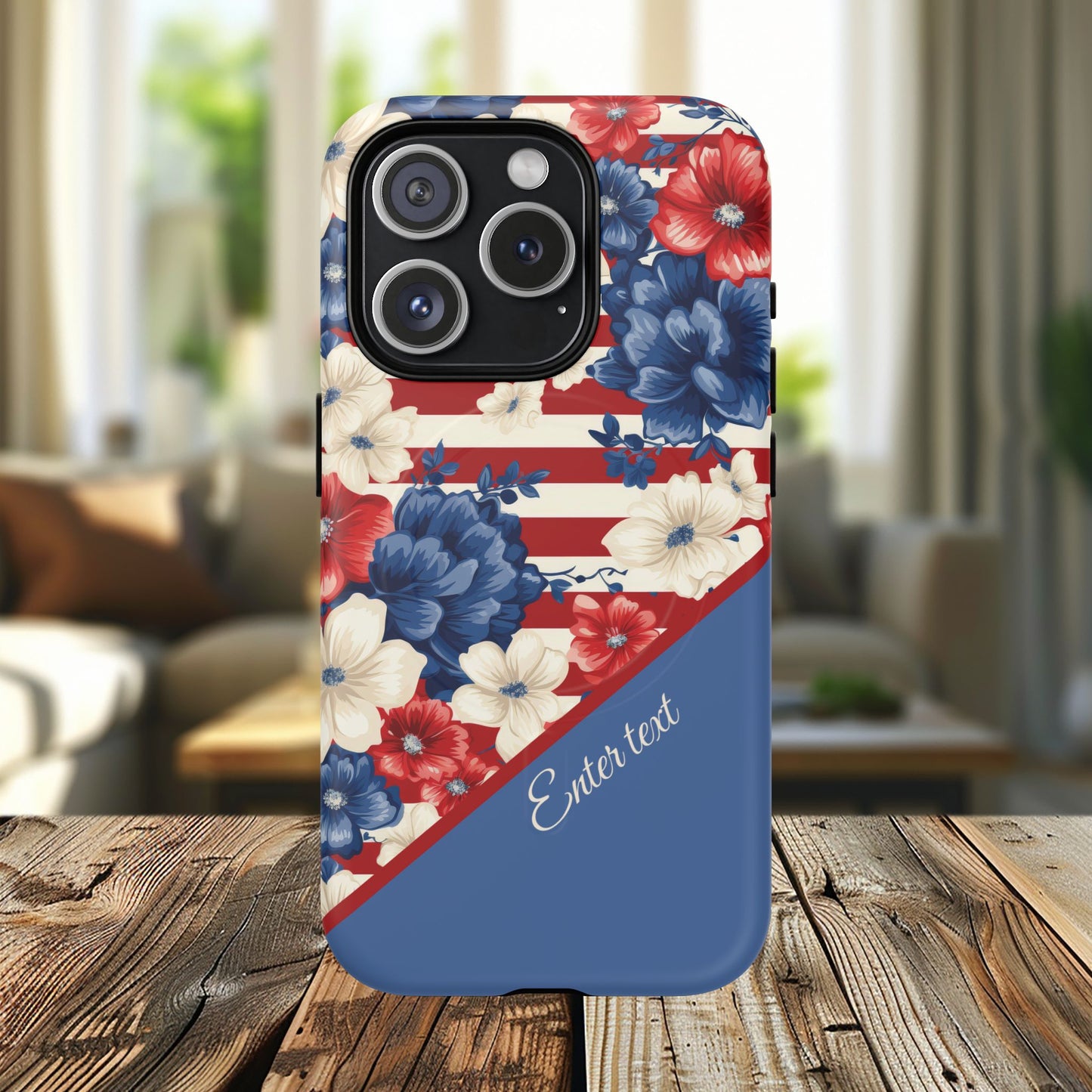 Personalized Stars, Stripes & Petals Tough Magnetic MagSafe Case, Patriotic Cover, Floral Design, Durable Protection, Gift for Her, Summer Vibes