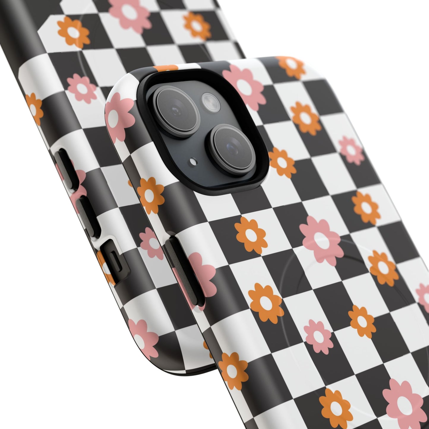 Groovy Checkered Bloom iPhone Case, Tough Magnetic Cases for Women, Stylish iPhone Cover, Trendy Floral Print, Gift for Her, Everyday Accessories