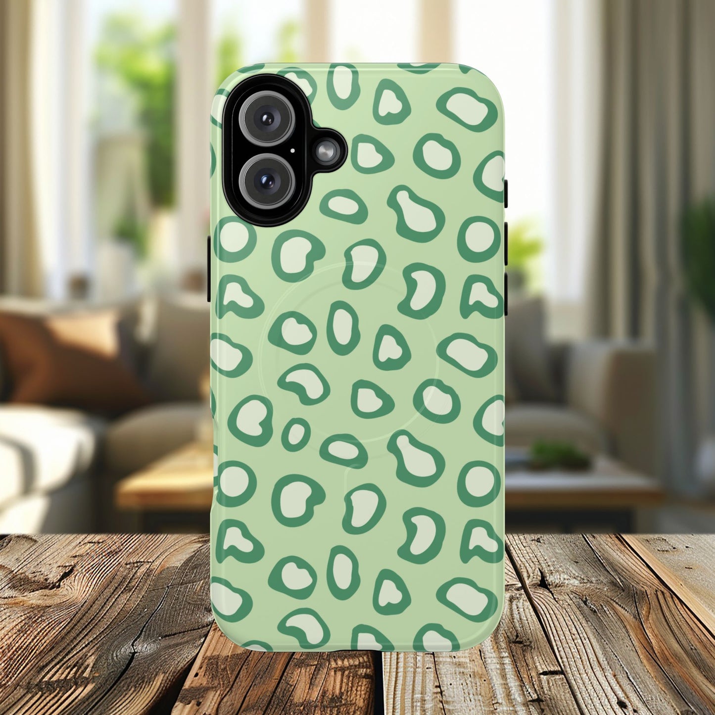 Chic Leopard Print iPhone Cases | Tough Magnetic Cases, iPhone Protection, Animal Print, Stylish Tech Accessories, Green iPhone Case