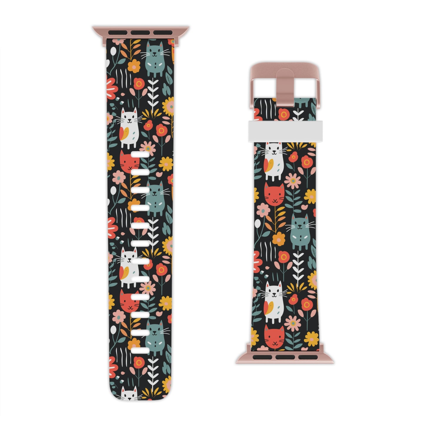 Whimsical Feline Garden Apple Watch Band - Colorful Patterned Strap for Pet Lovers