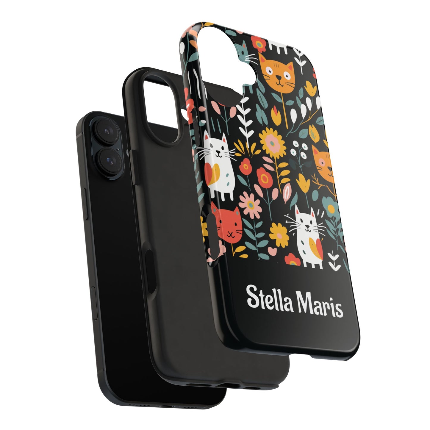 Personalized Whimsical Feline Garden Tough Phone Case — Custom Name iPhone & Samsung