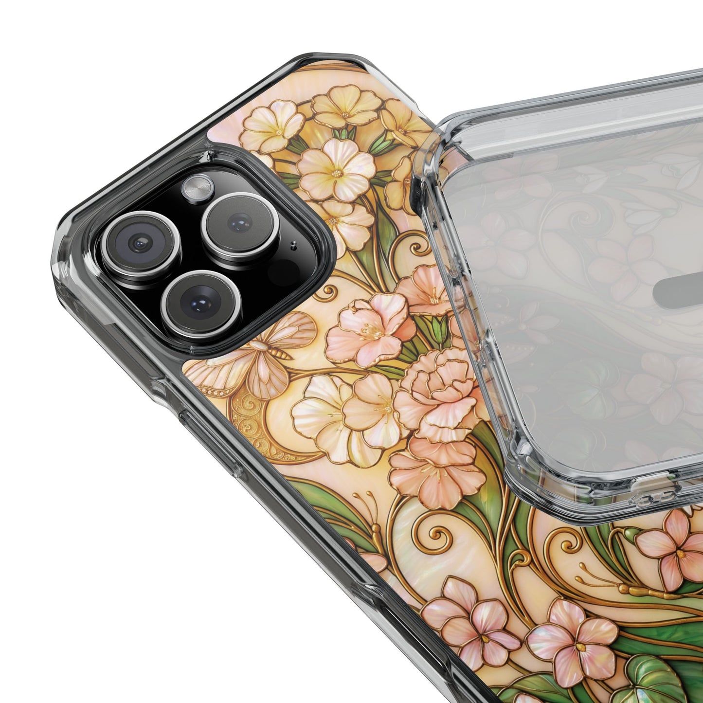 Floral Vintage Art Stained Glass Effect Nouveau Clear Magnetic Impact Case
