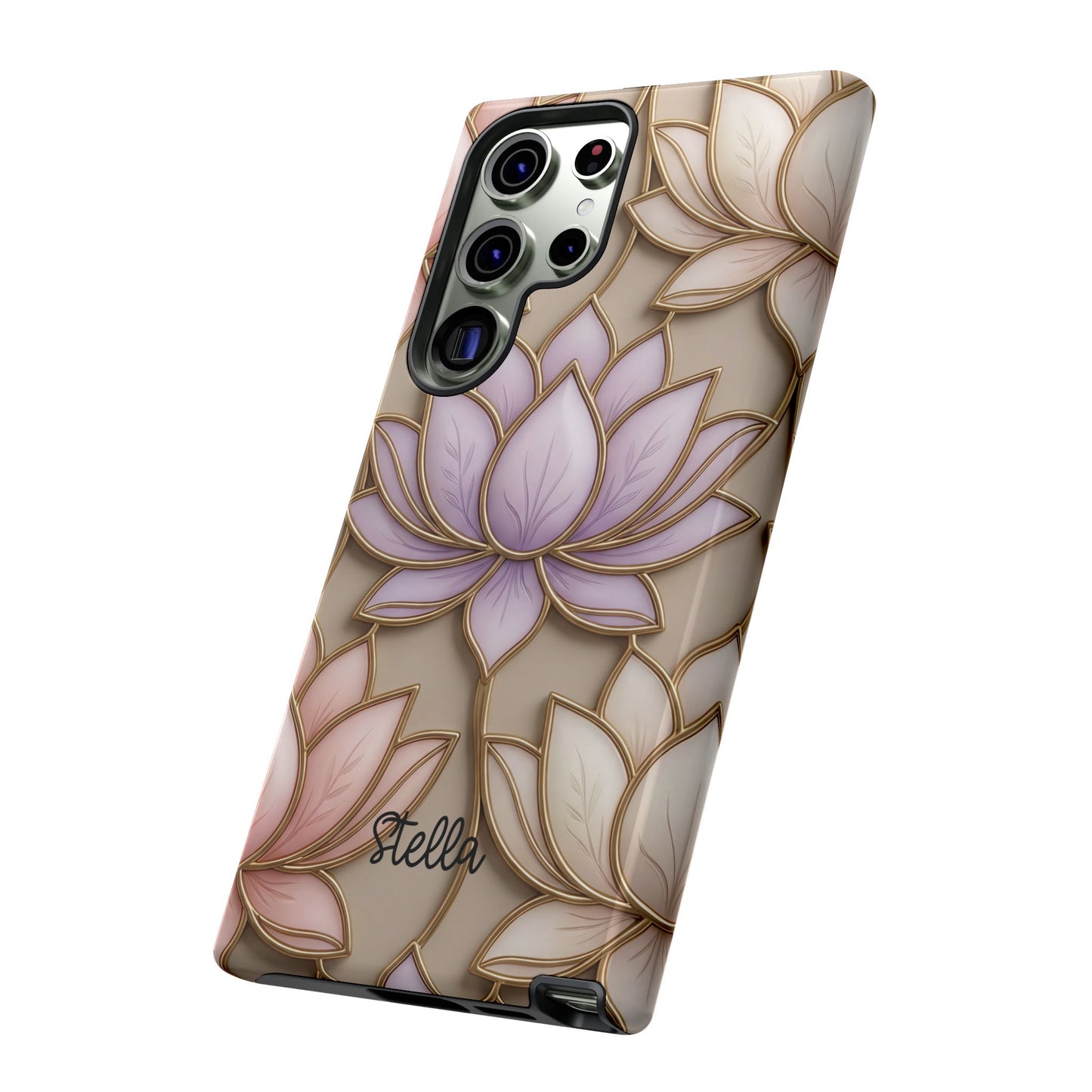 Personalized Lotus Floral Stained Glass Effect Tough Phone Case