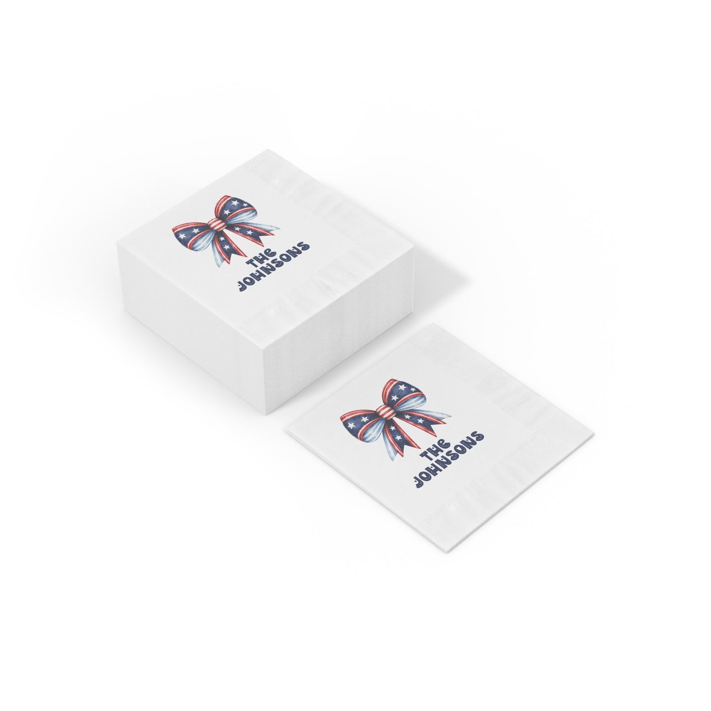 Personalized Patriotic Napkins — Red White & Blue Bow with 'Name or Message'