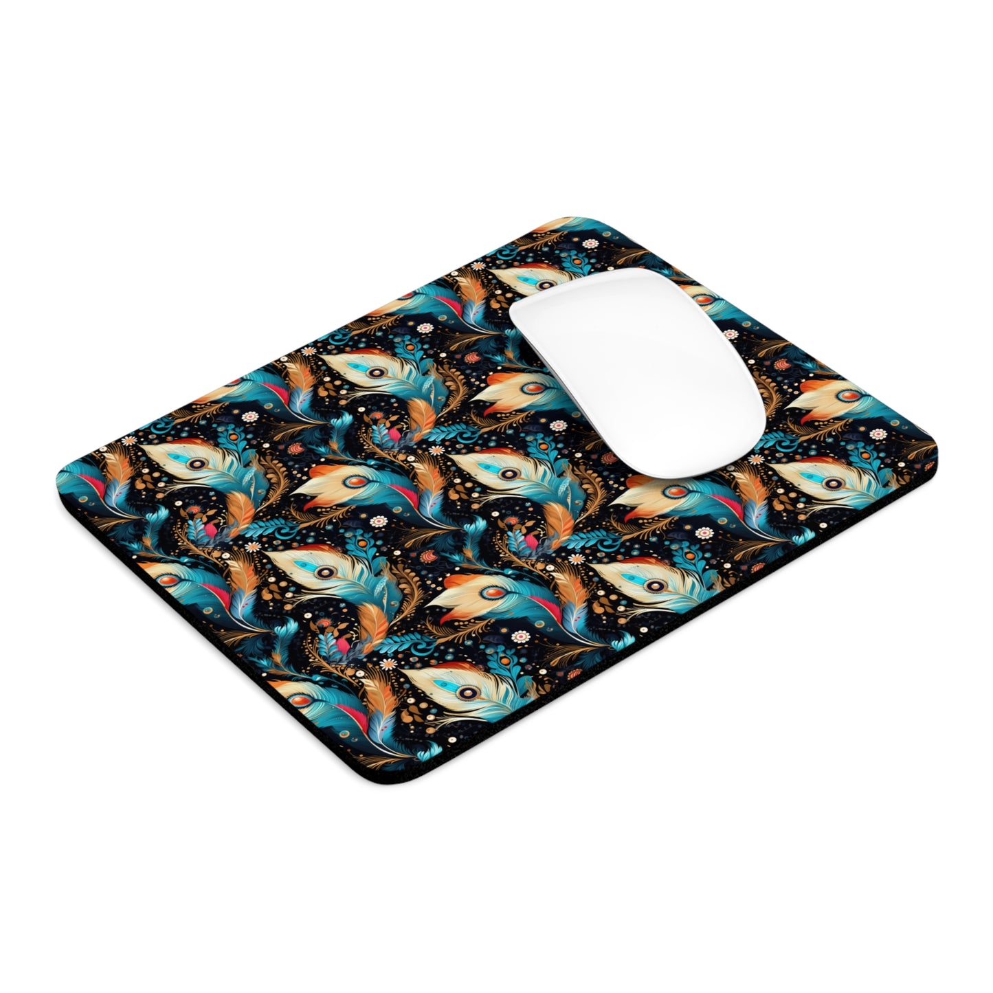 Ethereal Feathers Floral Printed Mouse Pad - Elegant Peacock Design for Home Office & Gifts