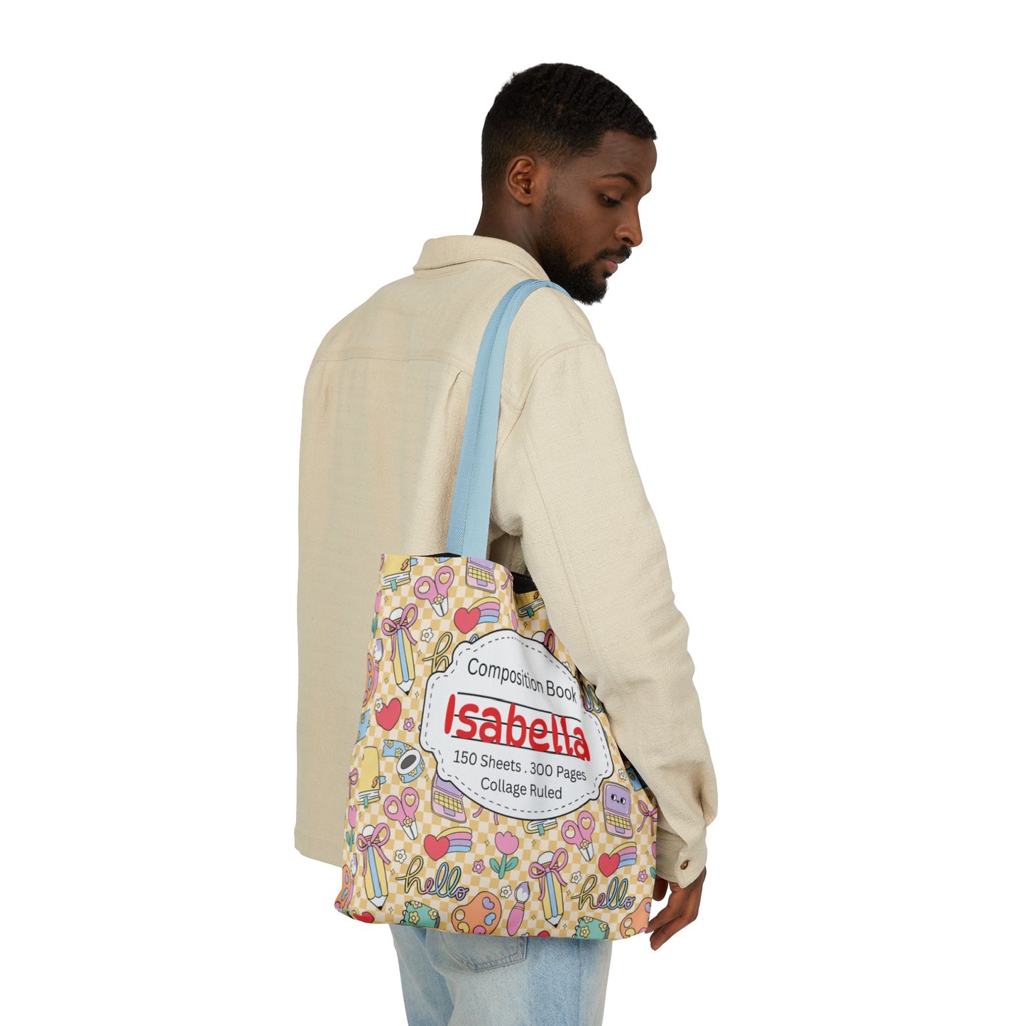 Personalized Doodle Daydream Composition Book Inspired Canvas Tote Bag with Colorful Straps, Cute School Bag, Eco-Friendly Tote, Back to School Shopping Bag, Teacher Gift Idea