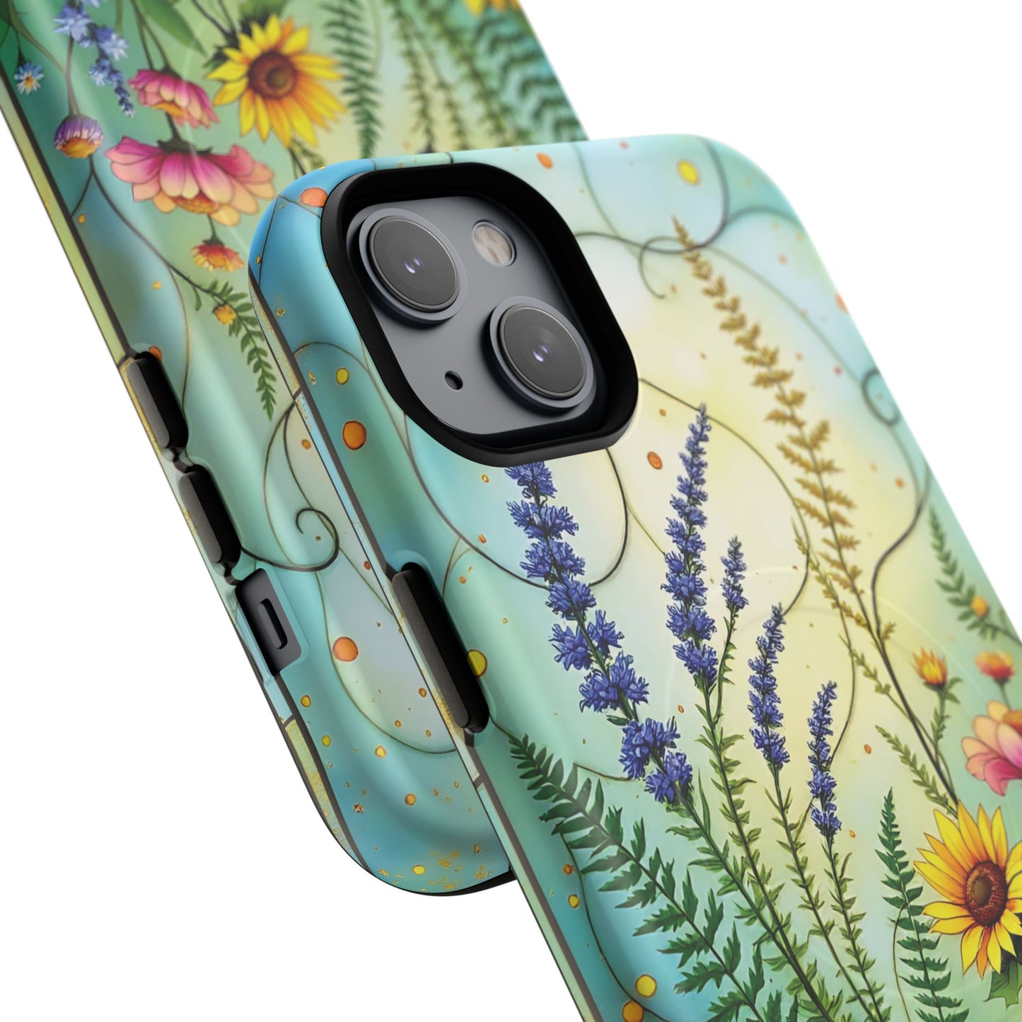 Floral Stained Harmony Glass Tough Magnetic Phone Case | Nature Inspired Design | Durable Protection | Gift for Nature Lovers | Spring Vibe