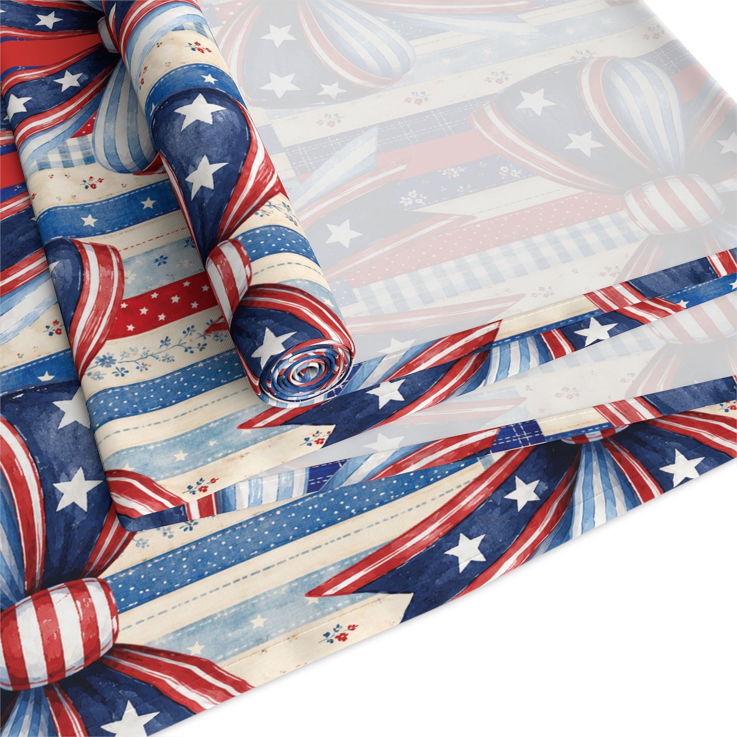 Patriotic Ribbon Table Runner — American Flag Stars & Stripes Cotton-Blend