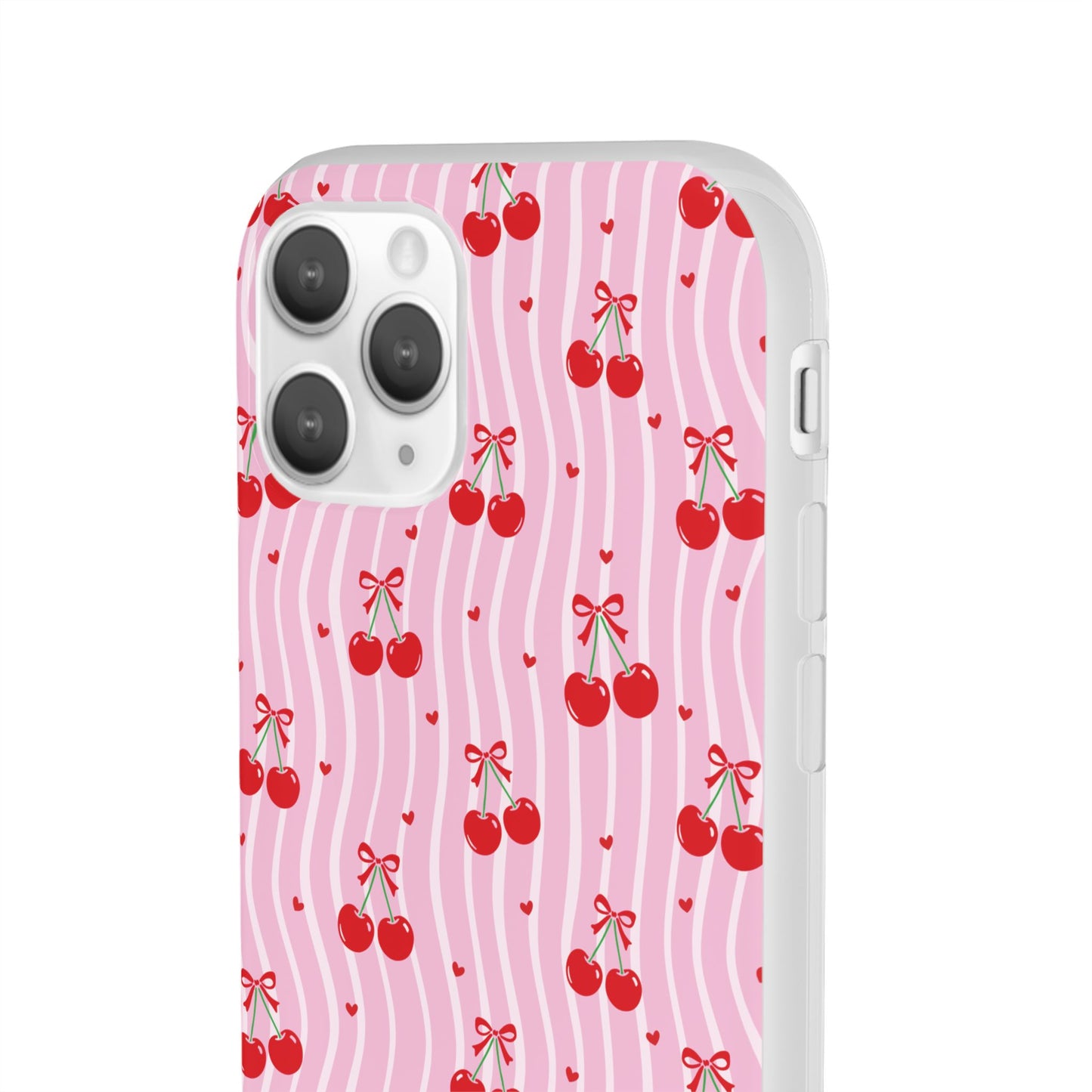 Personalized Cherry Blossom Dreams Flexi Case — Pink Retro Cherry iPhone® 7/8, 11, 12, 13, 14, 15, 16, 17, X/XS, SE, XR, Mini, Pro, Pro Max, Plus Cases.