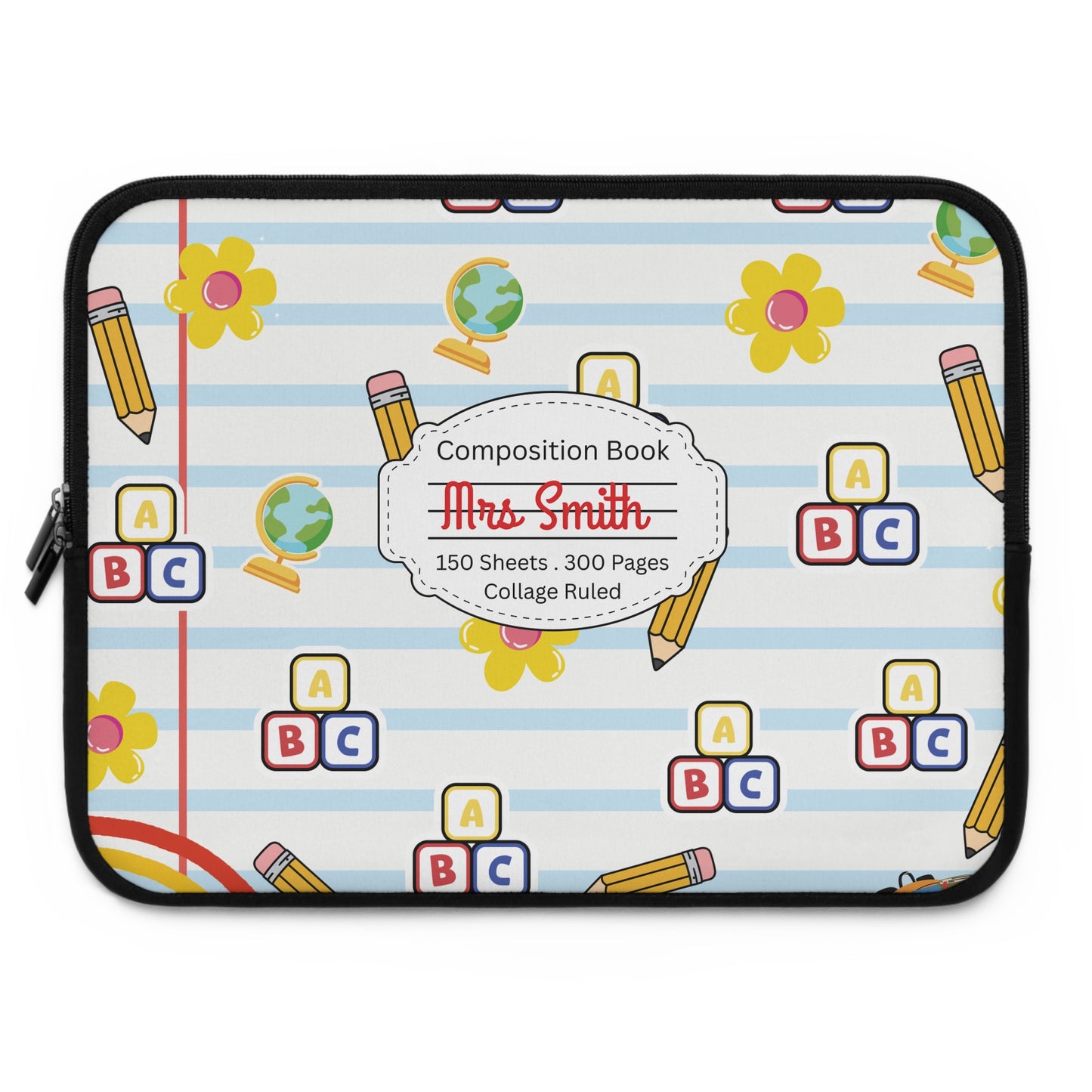Personalized White SchoolYard Chic Laptop Sleeve with Composition Book Inspired Design, Customizable Tech Case, School Supplies, Gift for Students, College Essentials, Back to School