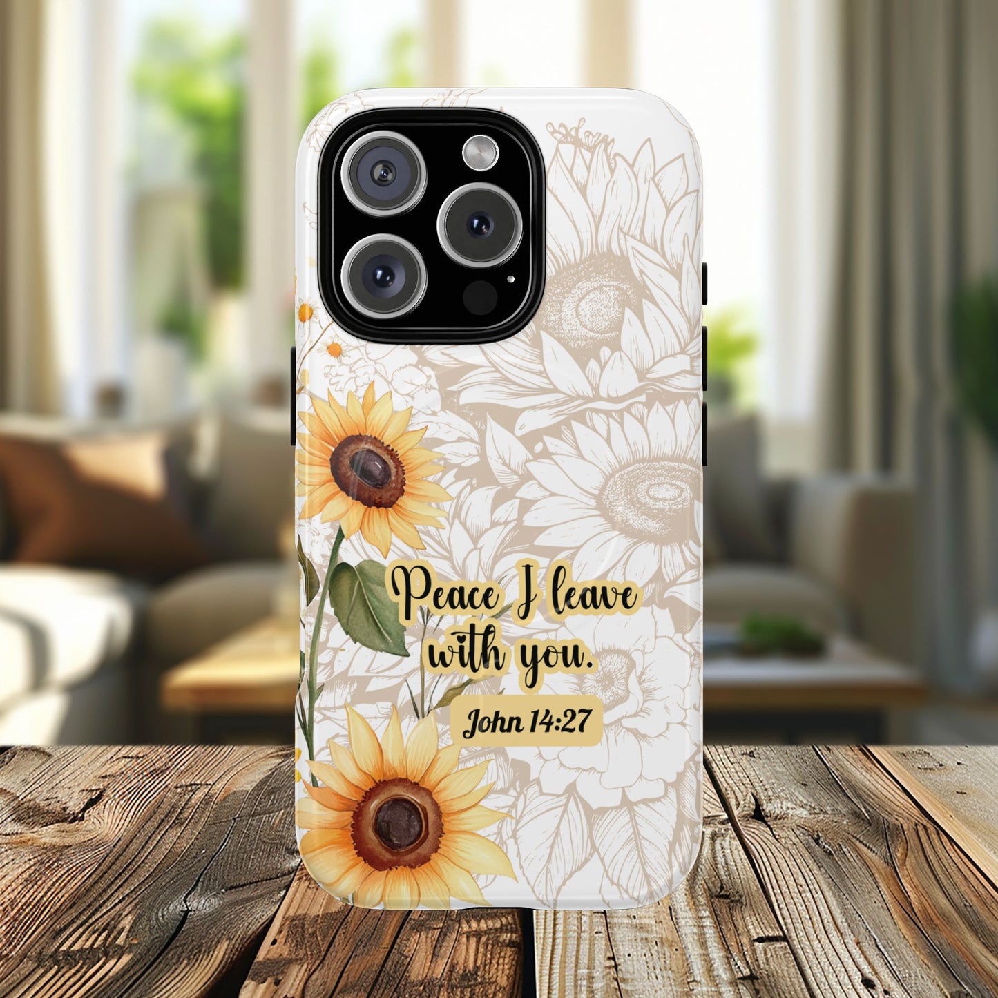 Peace I Leave with You John 14:27,  Inspirational Gift, Tough iPhone Magnetic Case  Scripture, Sunflower Bible Verse, MagSafe® iPhone® Tough Case, iPhone 14, iPhone 15, iPhone 16, Pro, Pro Max, Plus