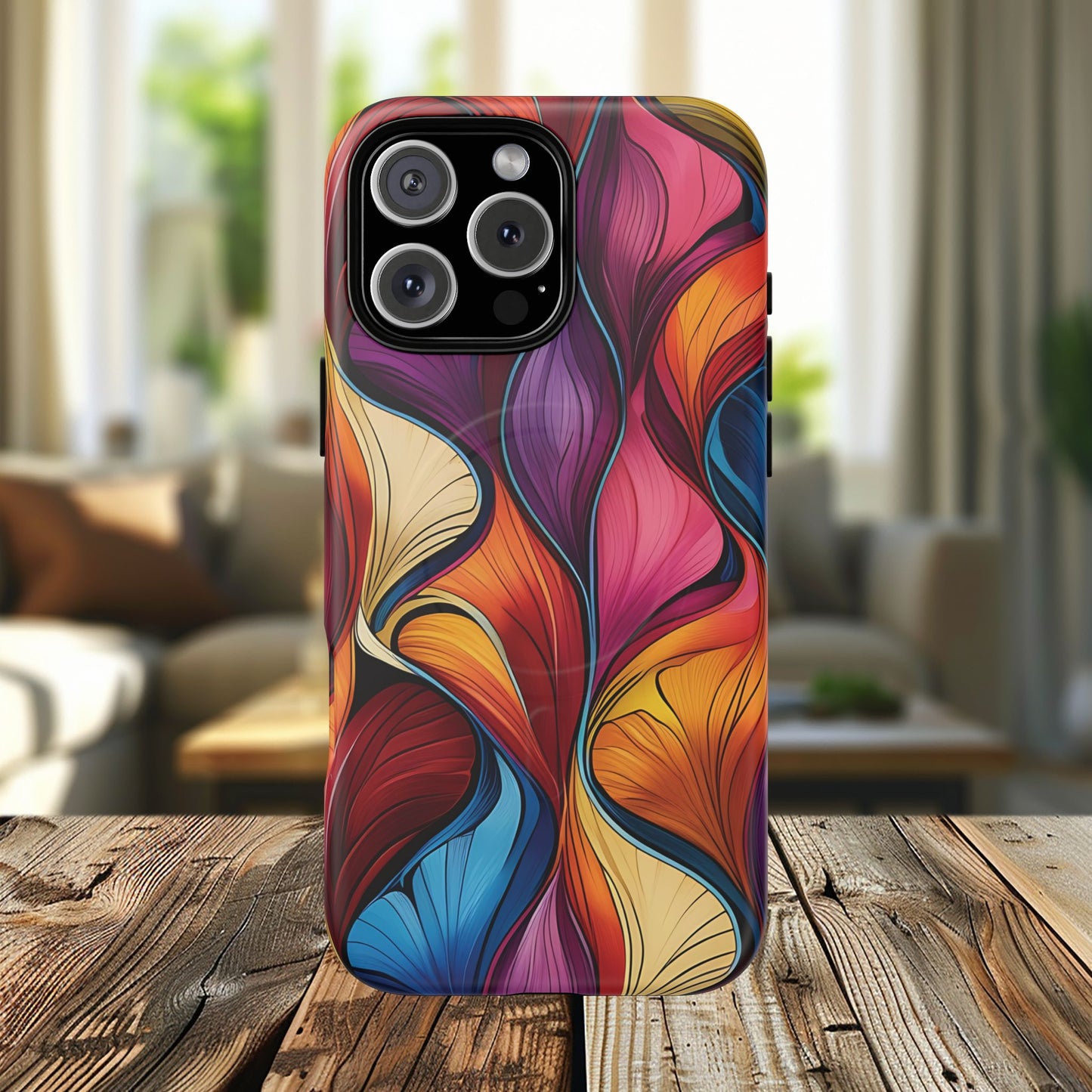 Vibrant Leaf Wave Tough Magnetic Phone Case, Vibrant Smartphone Cover, Unique Protective Case for Gifts, Phone Accessories, Trendy Design