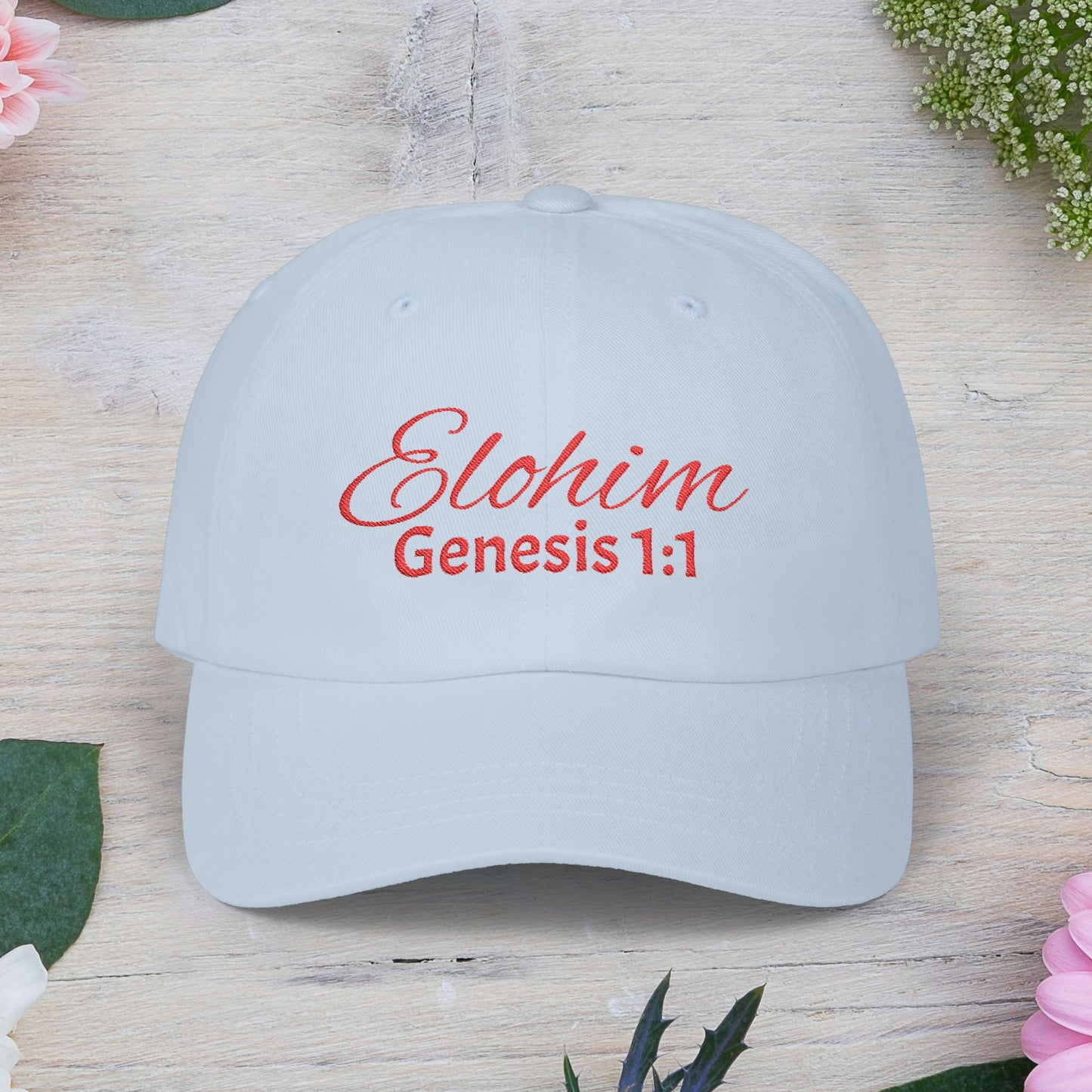 Classic Embroidery Dad Cap with 'ELOHIM, GENESIS 1:1' - Faith-Based Hat, Casual Wear, Gift for Dad, Christian Accessory, Summer Fashion