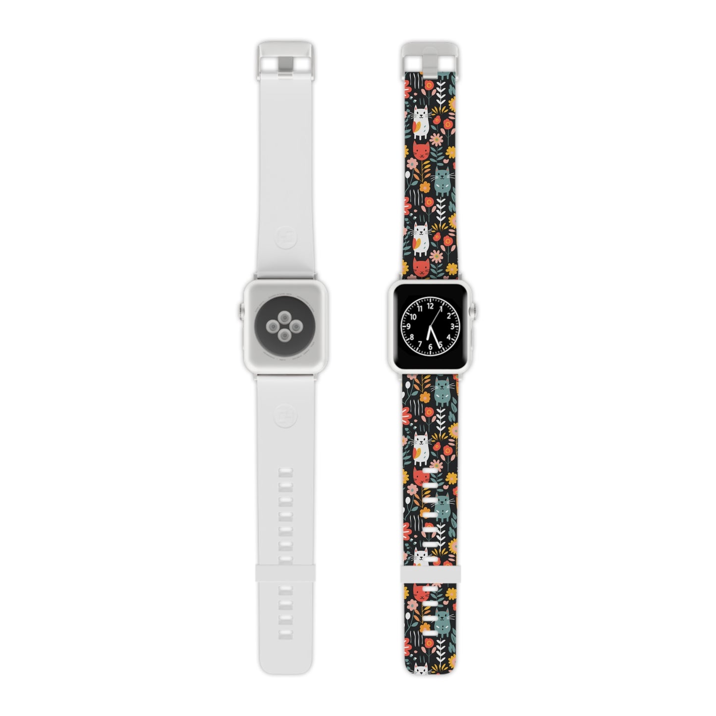 Whimsical Feline Garden Apple Watch Band - Colorful Patterned Strap for Pet Lovers