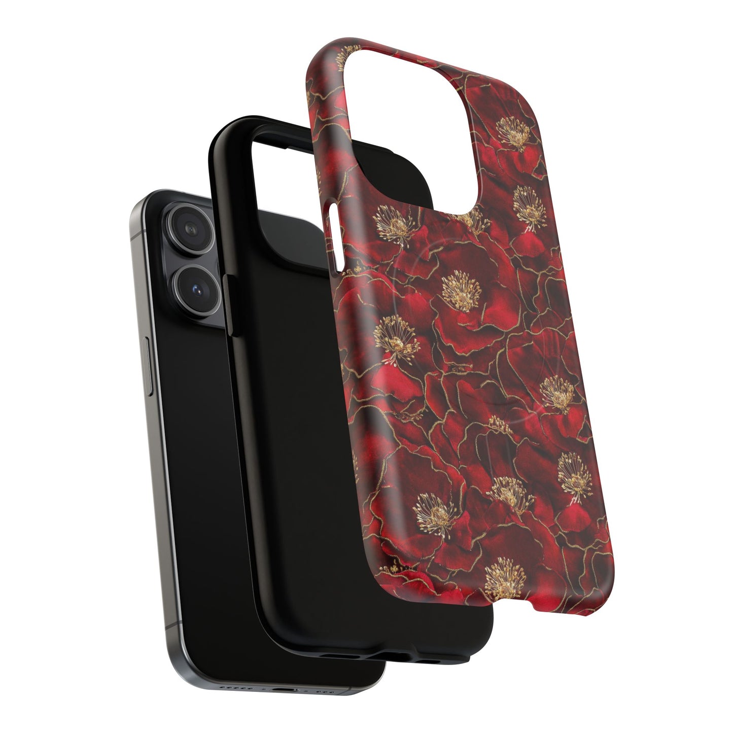 Midnight Poppy Luxe Tough iPhone Magnetic Case, Unique Flower iPhone Cover, Durable Floral Design, Gift for Her, Gift for Mother's.