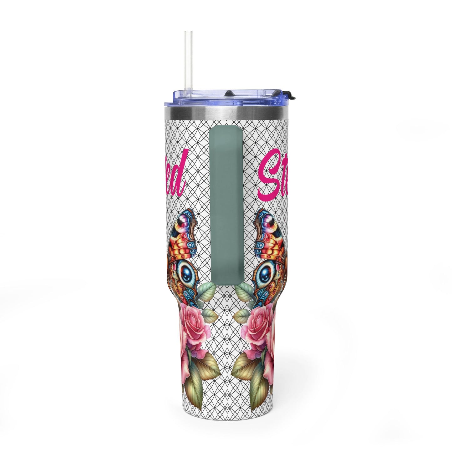 40oz Floral Butterfly Tumbler — Personalized "Name and Affirmation" Vacuum Insulated Cup