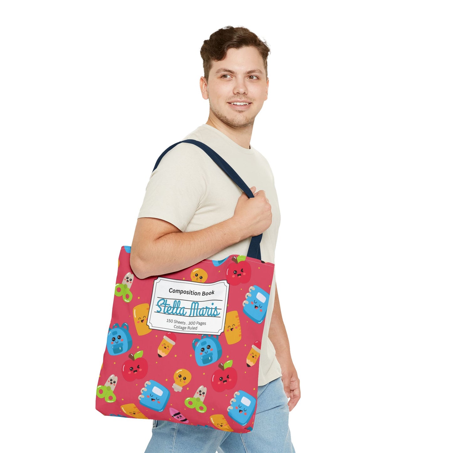 Personalized Kawaii Composition Book Inspired Tote Bag, Back to School Tote, Teacher Gift, Kids Bag, Custom Name Bag, Educational Accessories, Back to School Tote Bag.