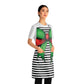 Striped Green Bow Grilling Apron with Tie Straps (AOP).